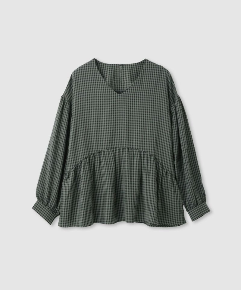 [値下げ]Idnes  ペプラムギンガムチェックブラウス レディース商品画像-12