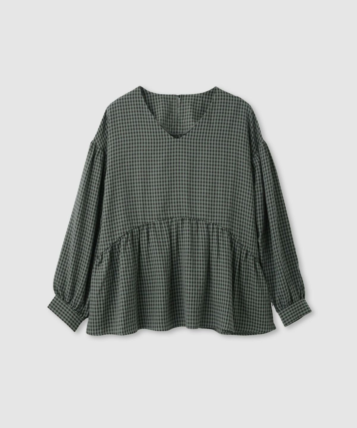 Idnes ペプラムギンガムチェックブラウス レディース