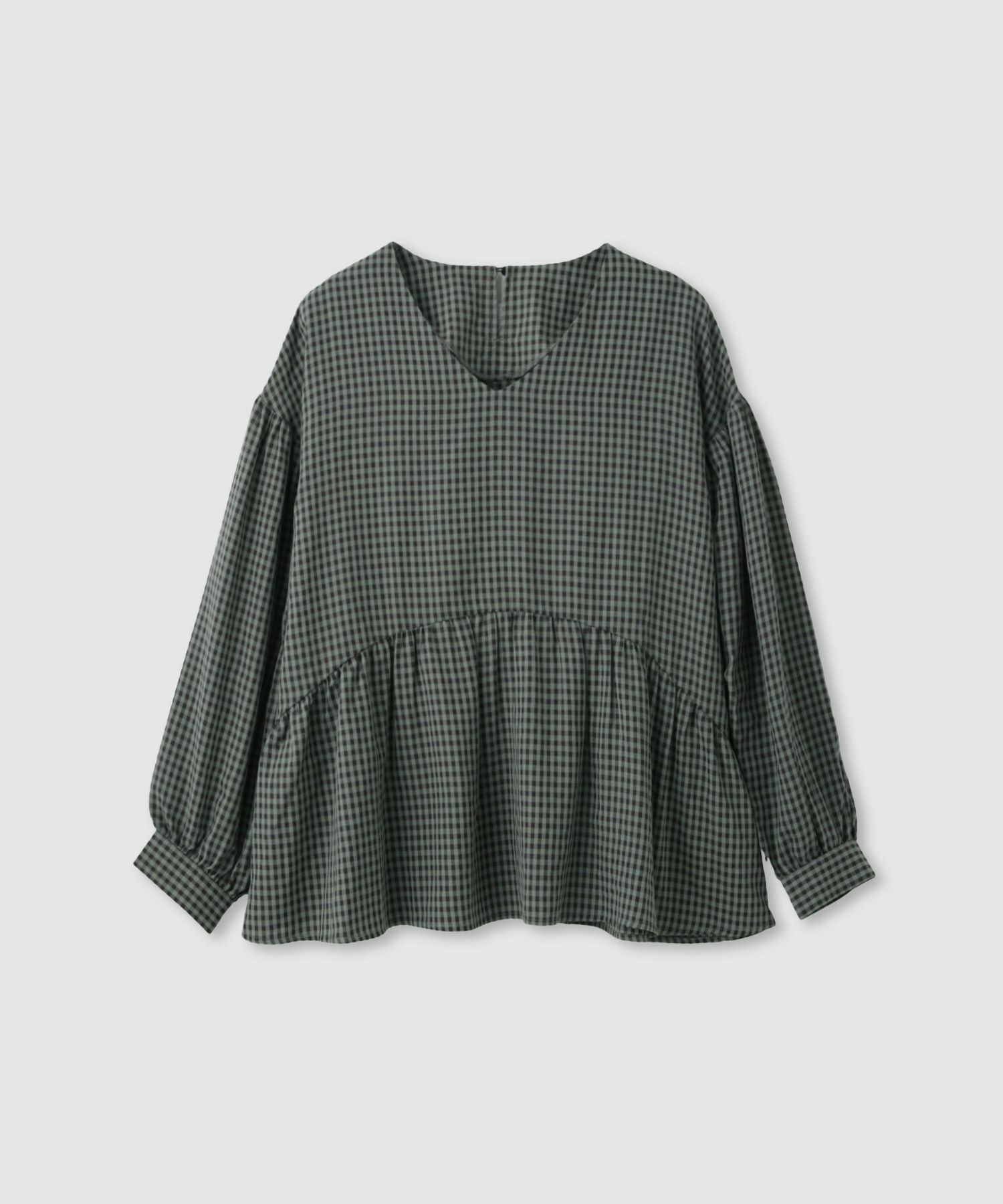 Idnes ペプラムギンガムチェックブラウス レディース