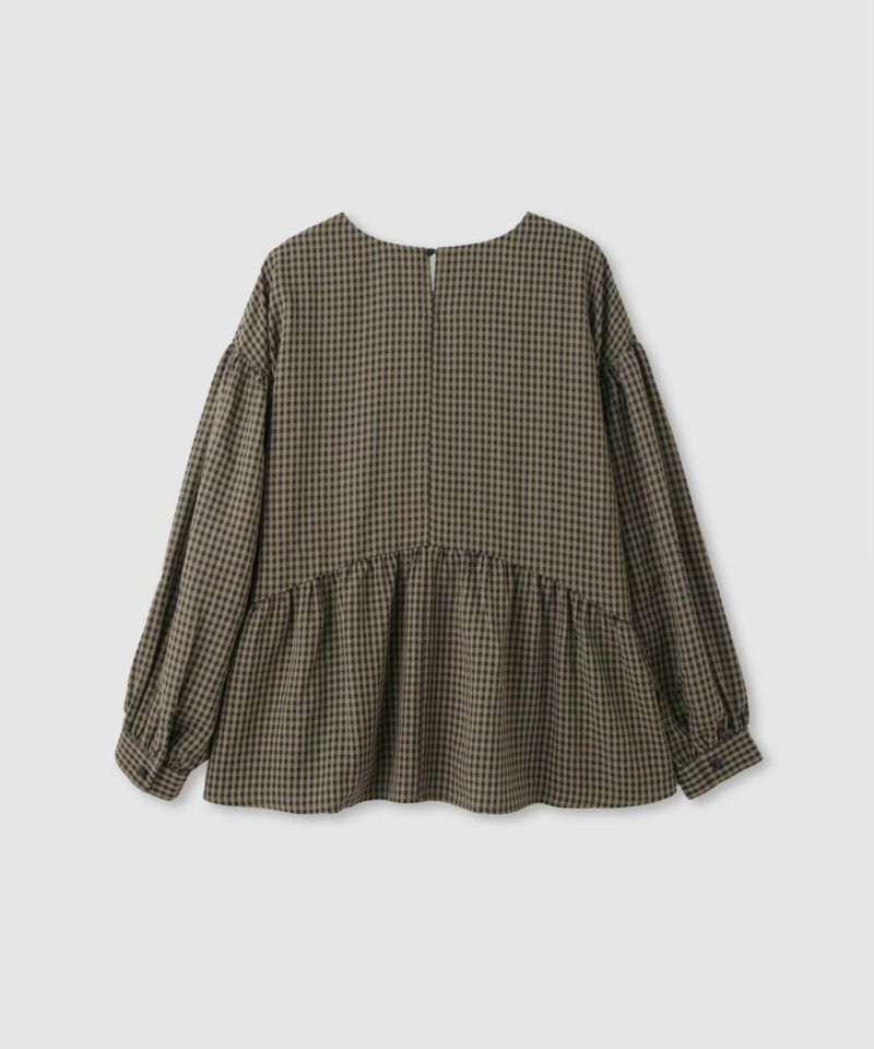 Idnes  ペプラムギンガムチェックブラウス レディース商品画像-13