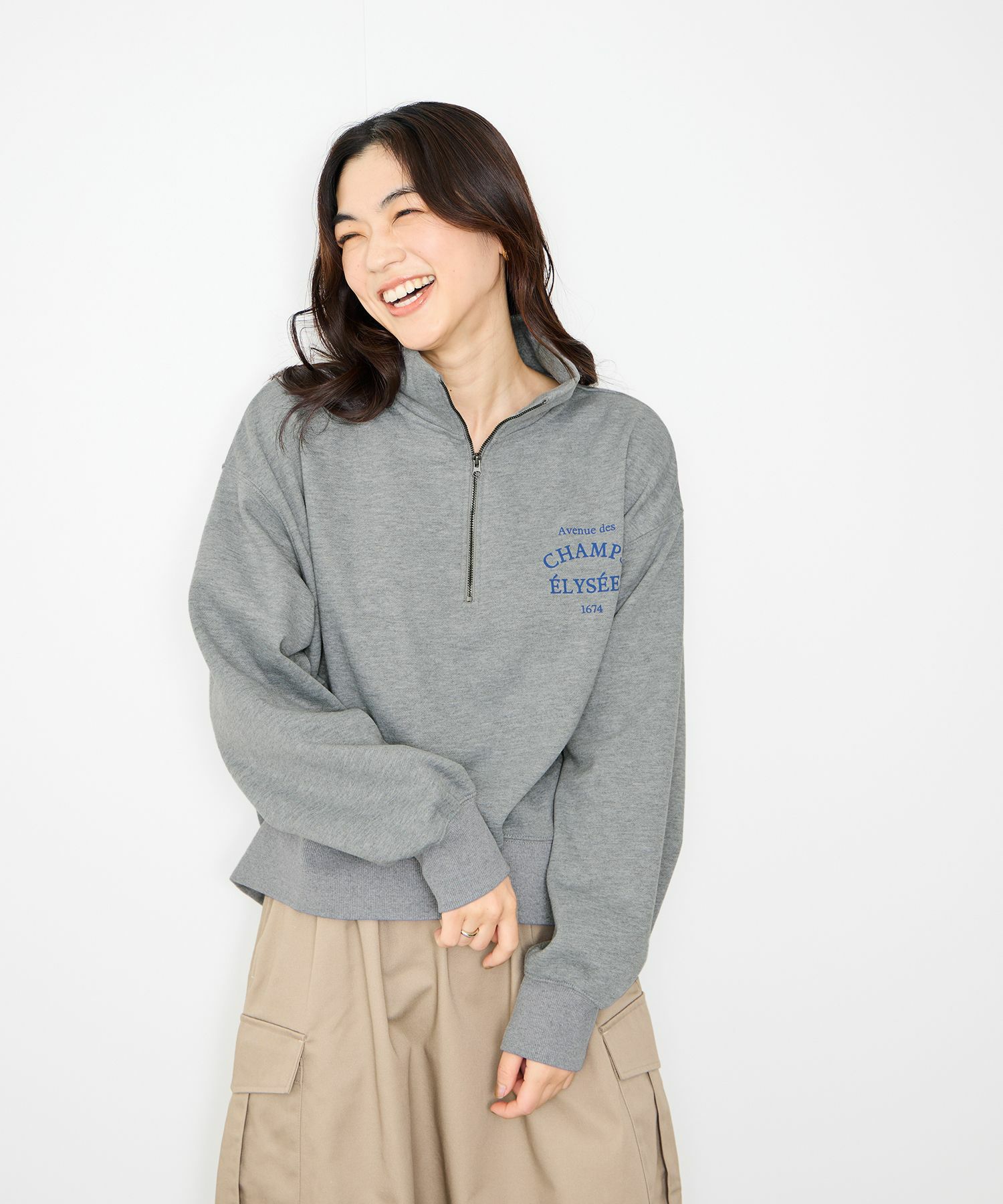 [値下げ]Idnes  裏起毛ロゴハーフジッププルオーバー レディース商品画像-2
