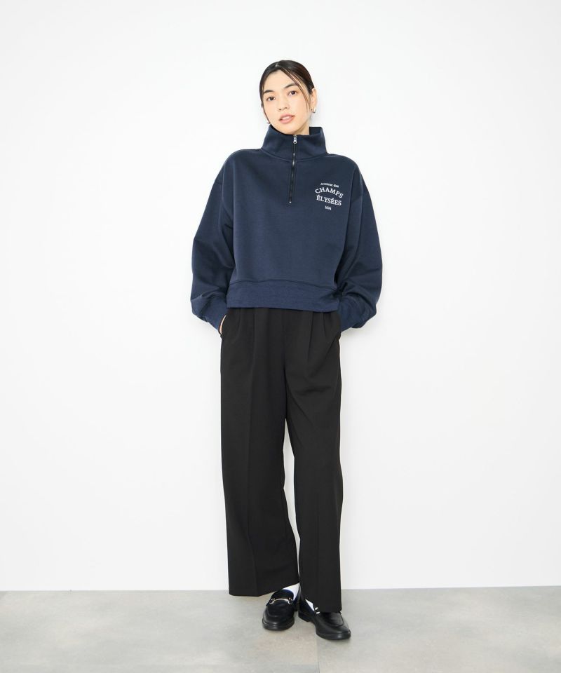 Idnes 裏起毛ロゴハーフジッププルオーバー レディース