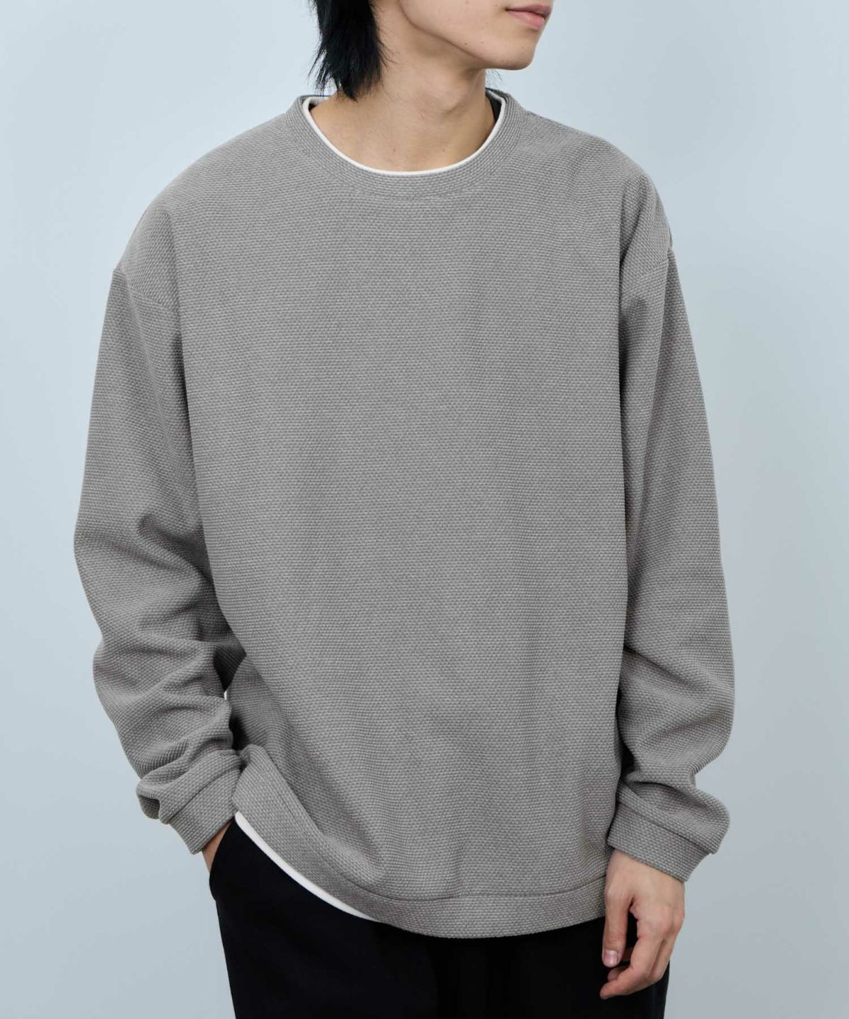 NAVY ハニカム裏起毛フェイククルーネックトレーナー メンズ