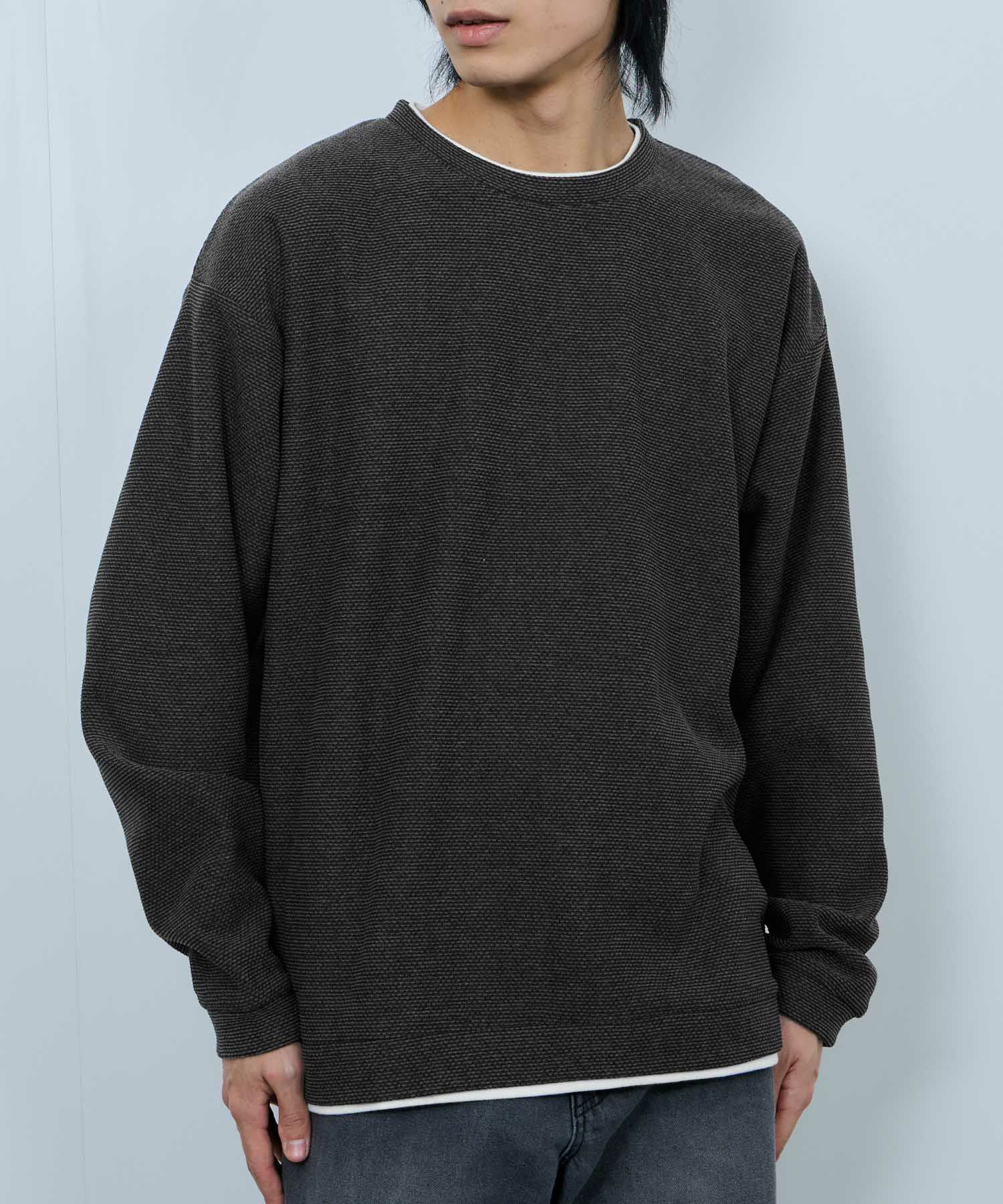 NAVY ハニカム裏起毛フェイククルーネックトレーナー メンズ