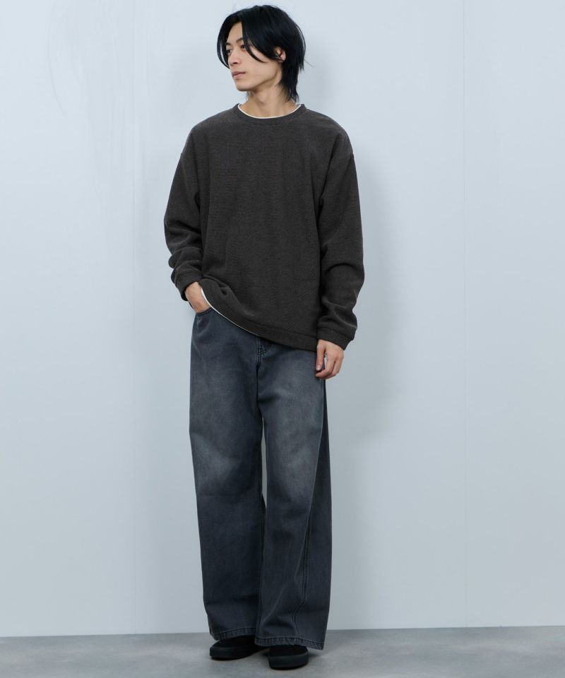 NAVY  ハニカム裏起毛フェイククルーネックトレーナー メンズ商品画像-6