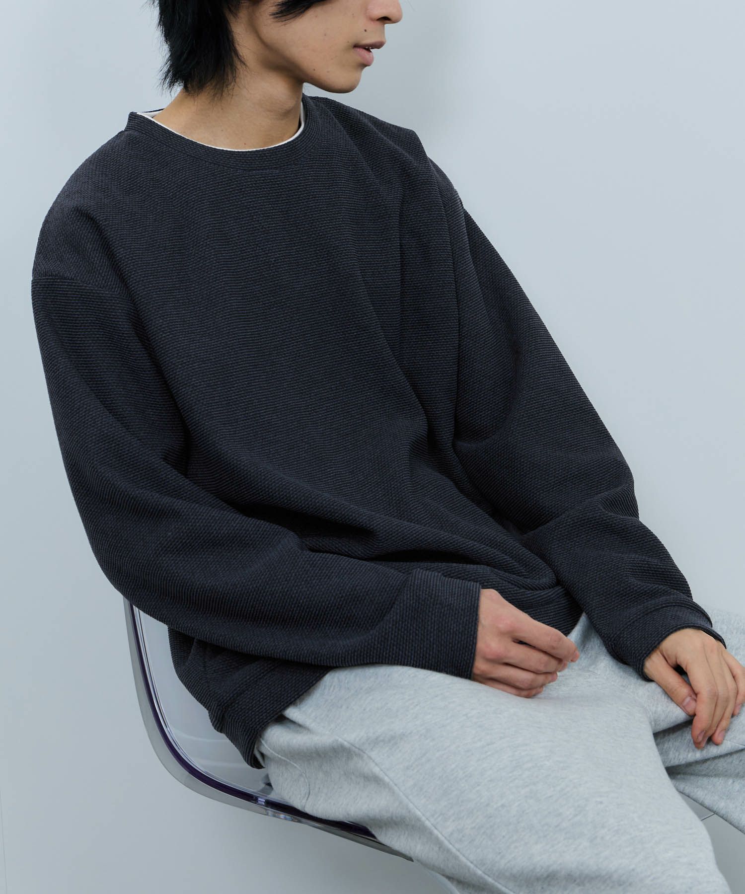 NAVY ハニカム裏起毛フェイククルーネックトレーナー メンズ商品サムネイル-10