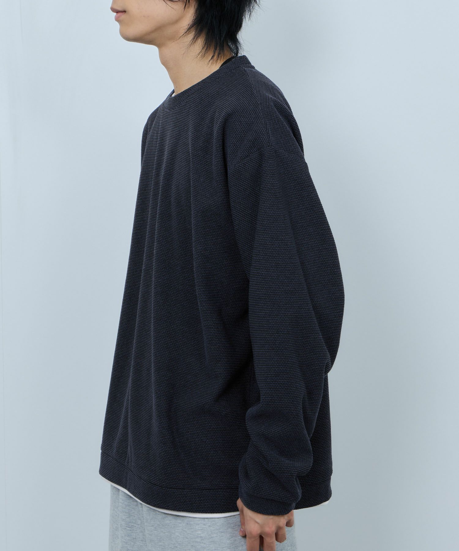 NAVY ハニカム裏起毛フェイククルーネックトレーナー メンズ