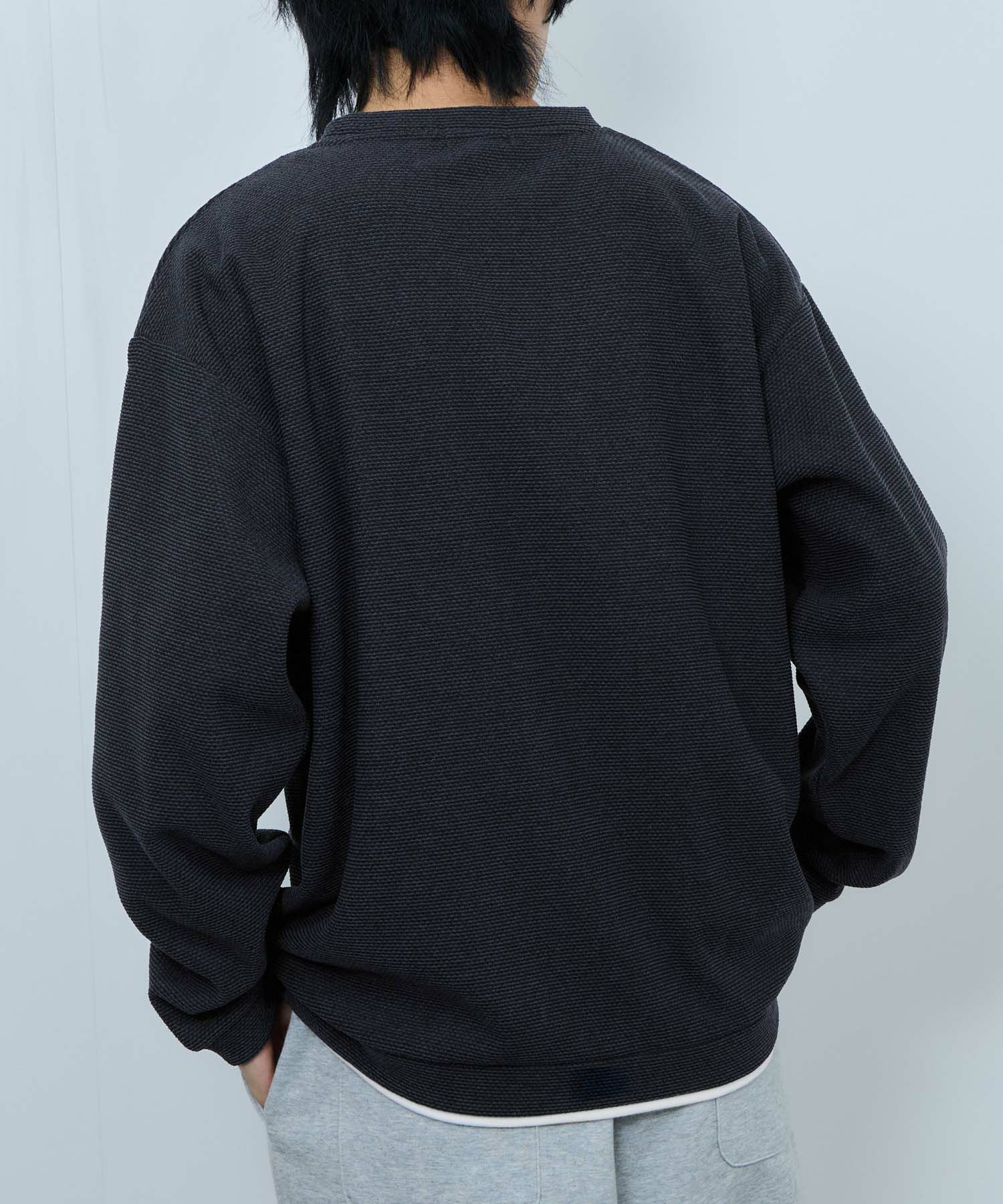 NAVY ハニカム裏起毛フェイククルーネックトレーナー メンズ