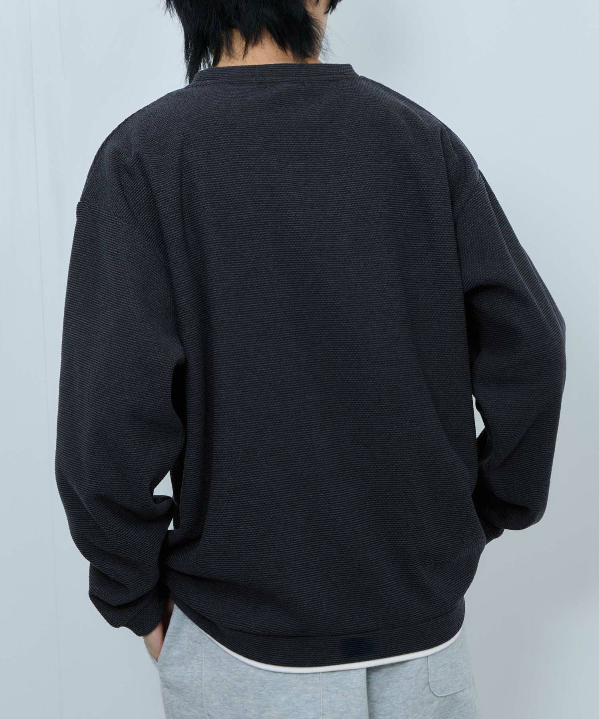 NAVY ハニカム裏起毛フェイククルーネックトレーナー メンズ