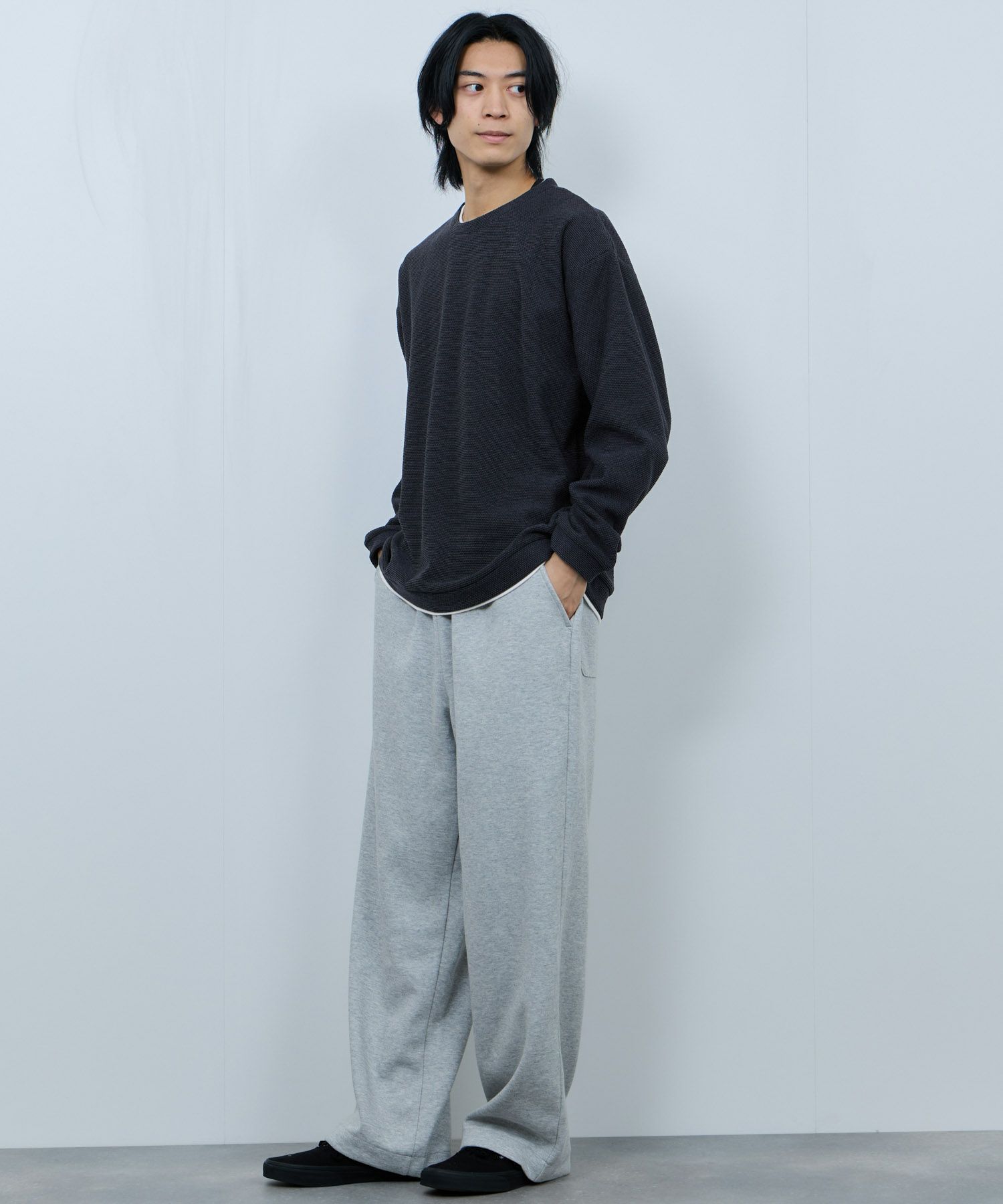 NAVY ハニカム裏起毛フェイククルーネックトレーナー メンズ