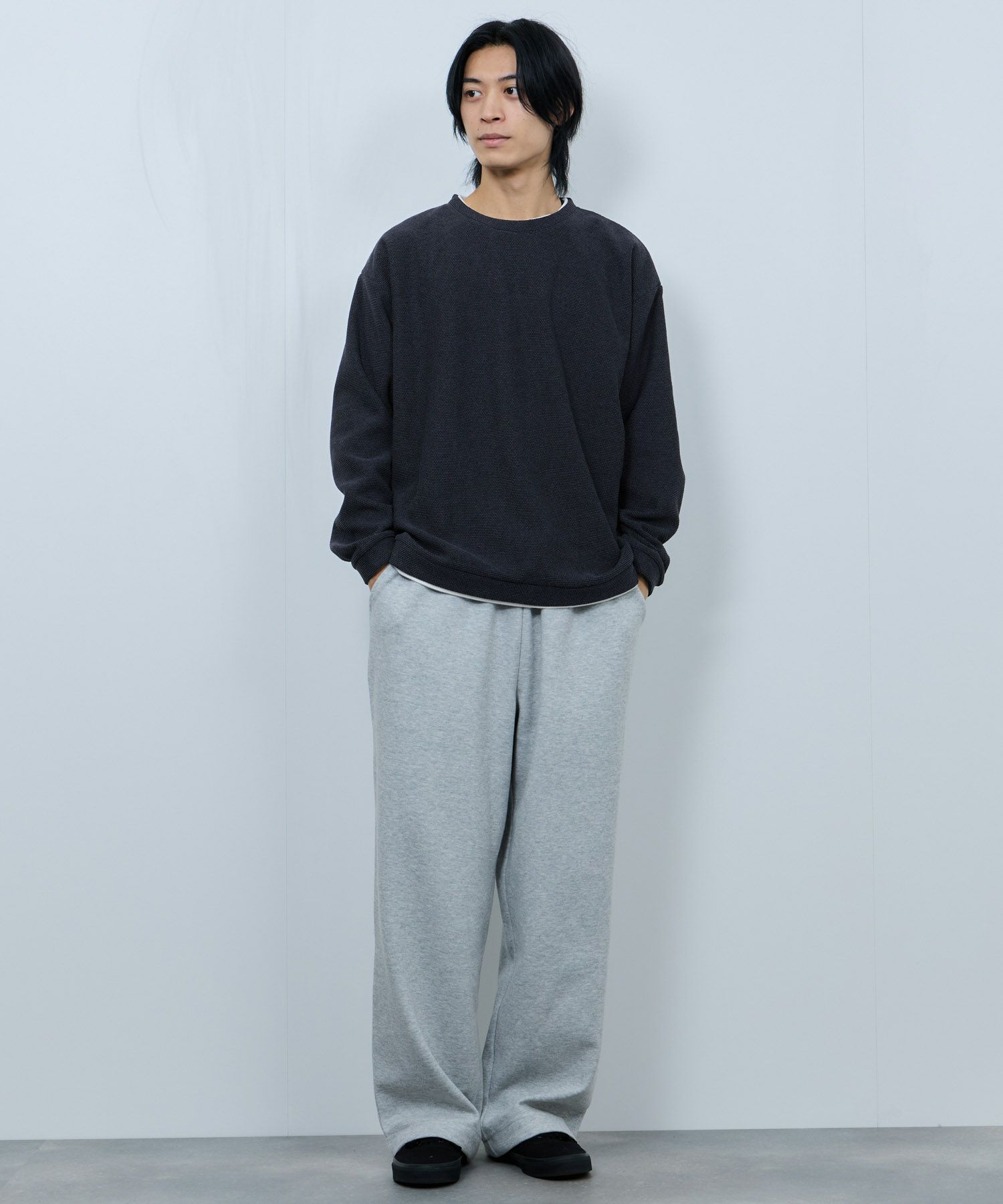 NAVY ハニカム裏起毛フェイククルーネックトレーナー メンズ