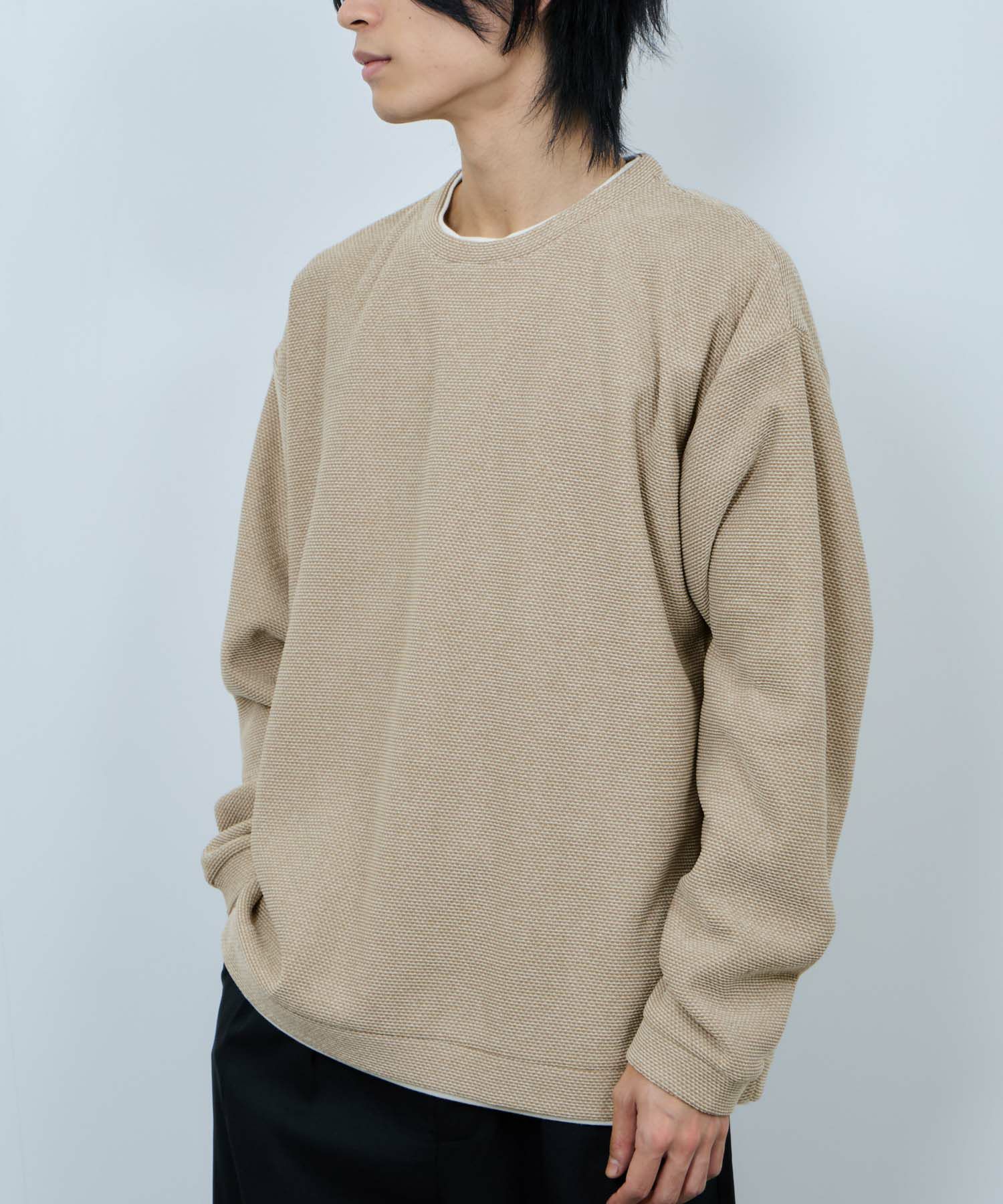 NAVY ハニカム裏起毛フェイククルーネックトレーナー メンズ
