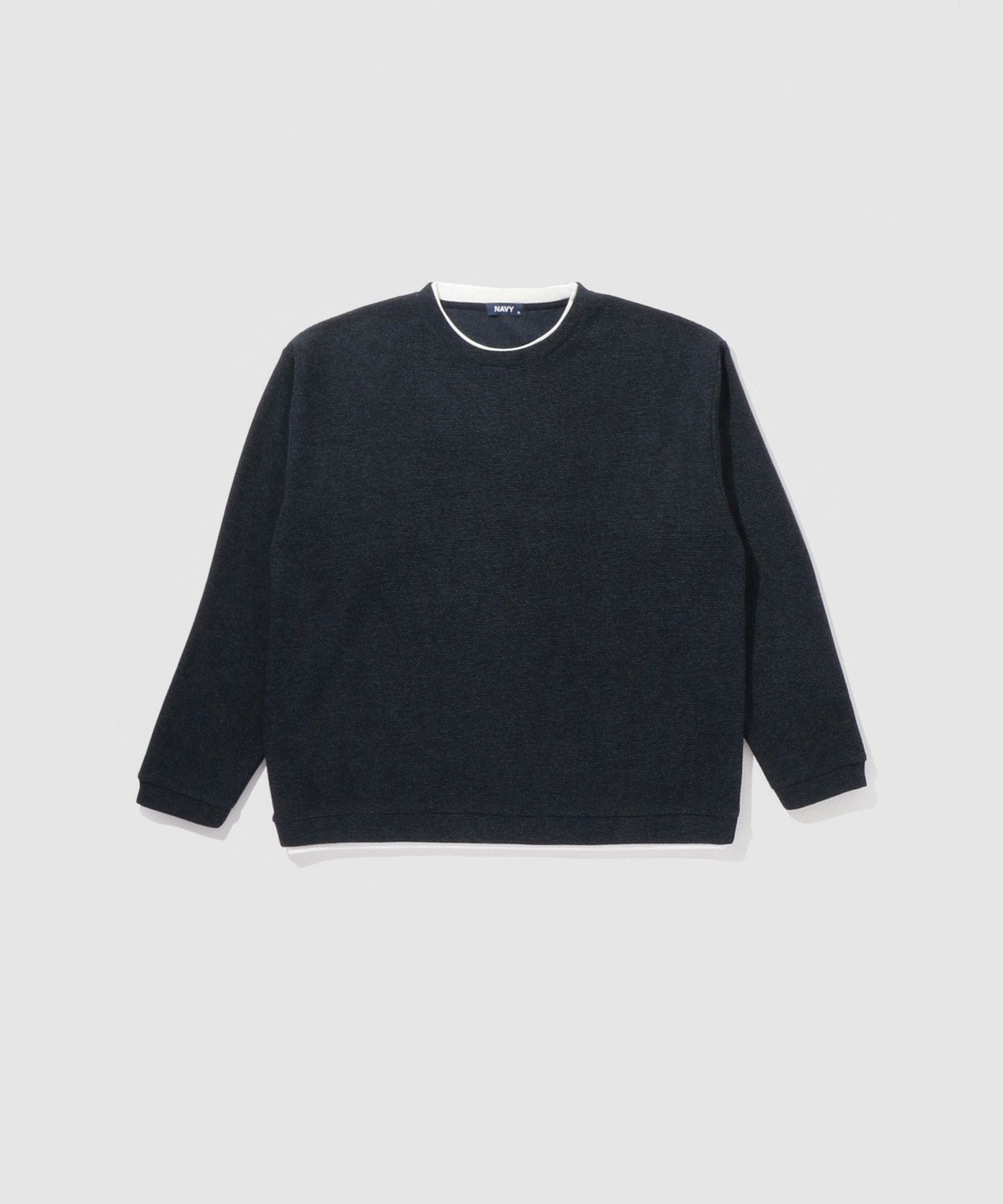 NAVY ハニカム裏起毛フェイククルーネックトレーナー メンズ