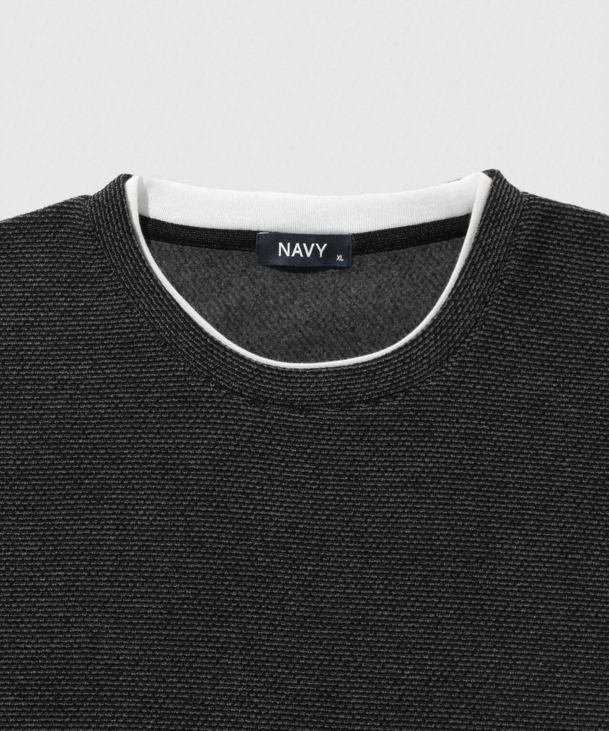 NAVY ハニカム裏起毛フェイククルーネックトレーナー メンズ