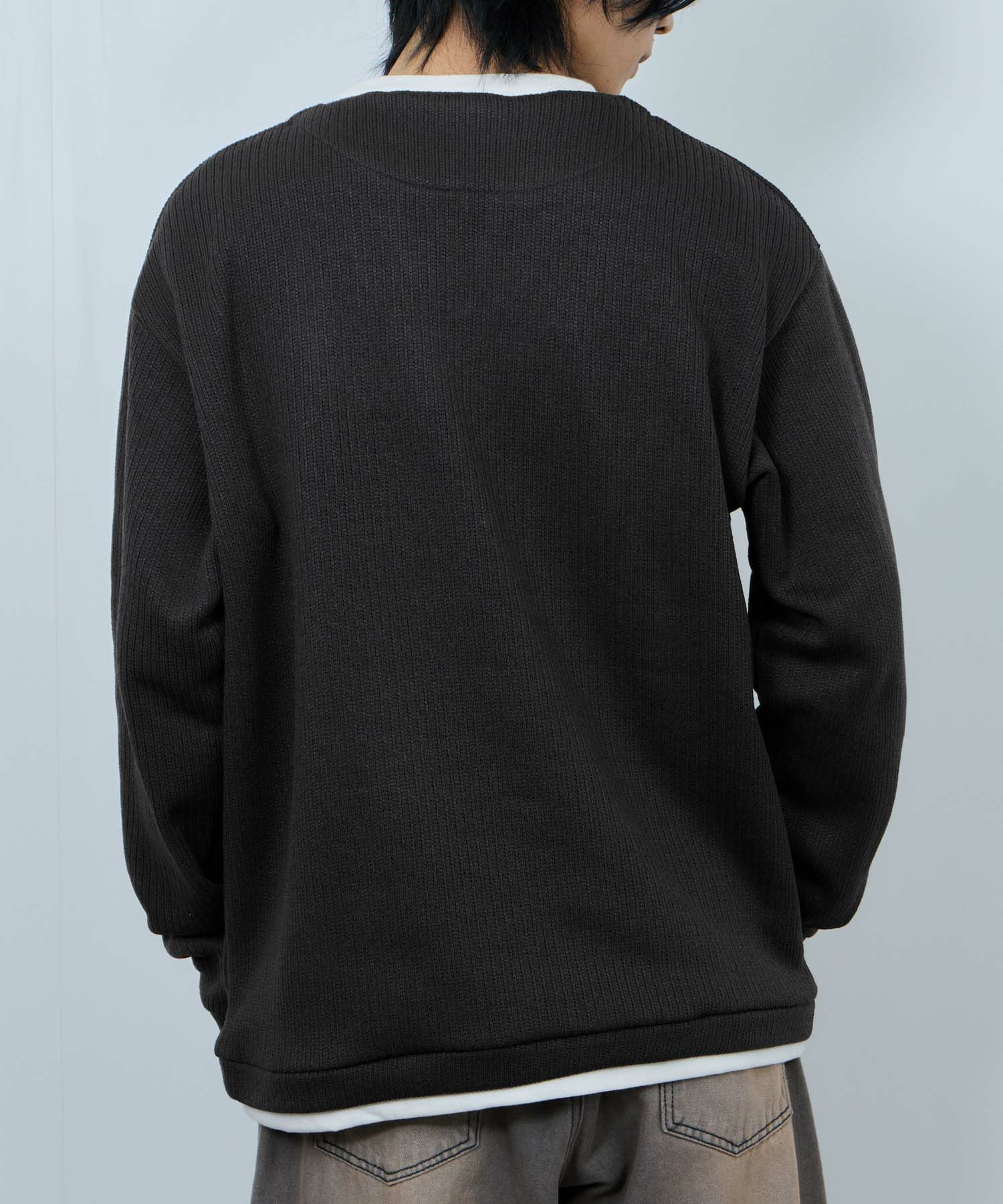 NAVY  針抜き裏起毛フェイクキーネックトレーナー メンズ商品画像-7