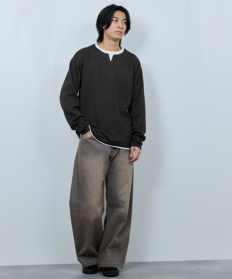 [値下げ]NAVY  針抜き裏起毛フェイクキーネックトレーナー メンズ商品画像-8