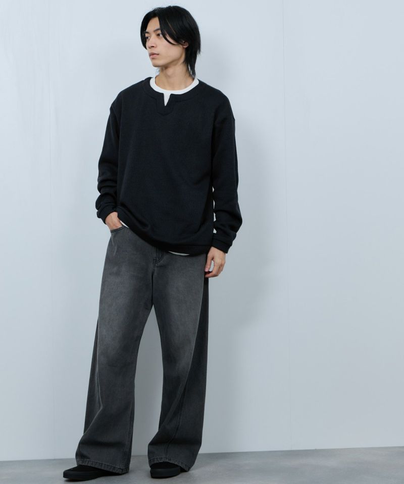 [値下げ]NAVY  針抜き裏起毛フェイクキーネックトレーナー メンズ商品画像-15