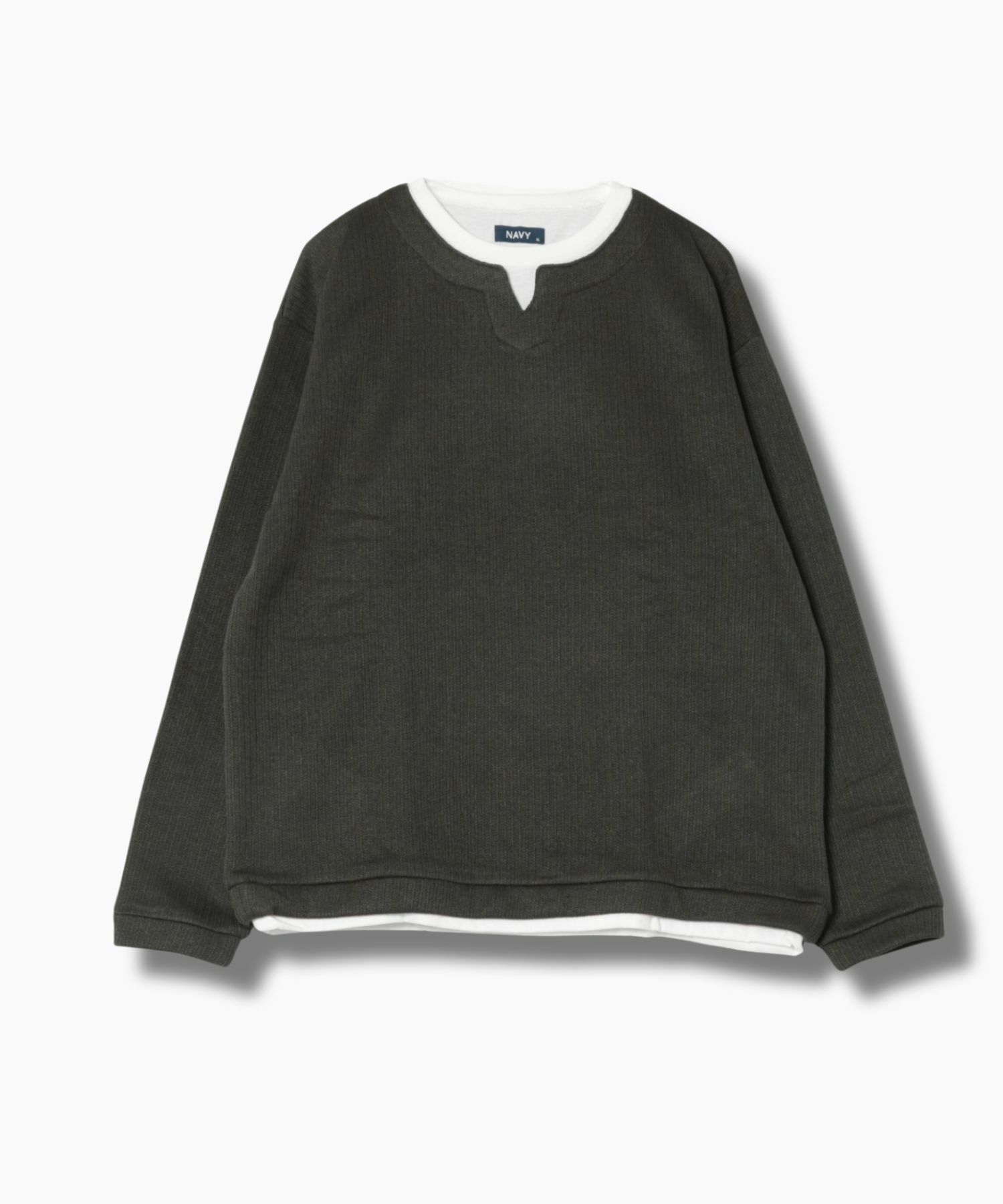 NAVY  針抜き裏起毛フェイクキーネックトレーナー メンズ商品画像-19