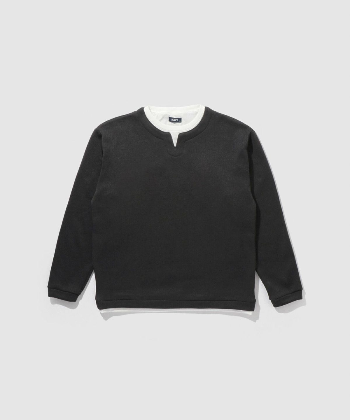 NAVY 針抜き裏起毛フェイクキーネックトレーナー メンズ