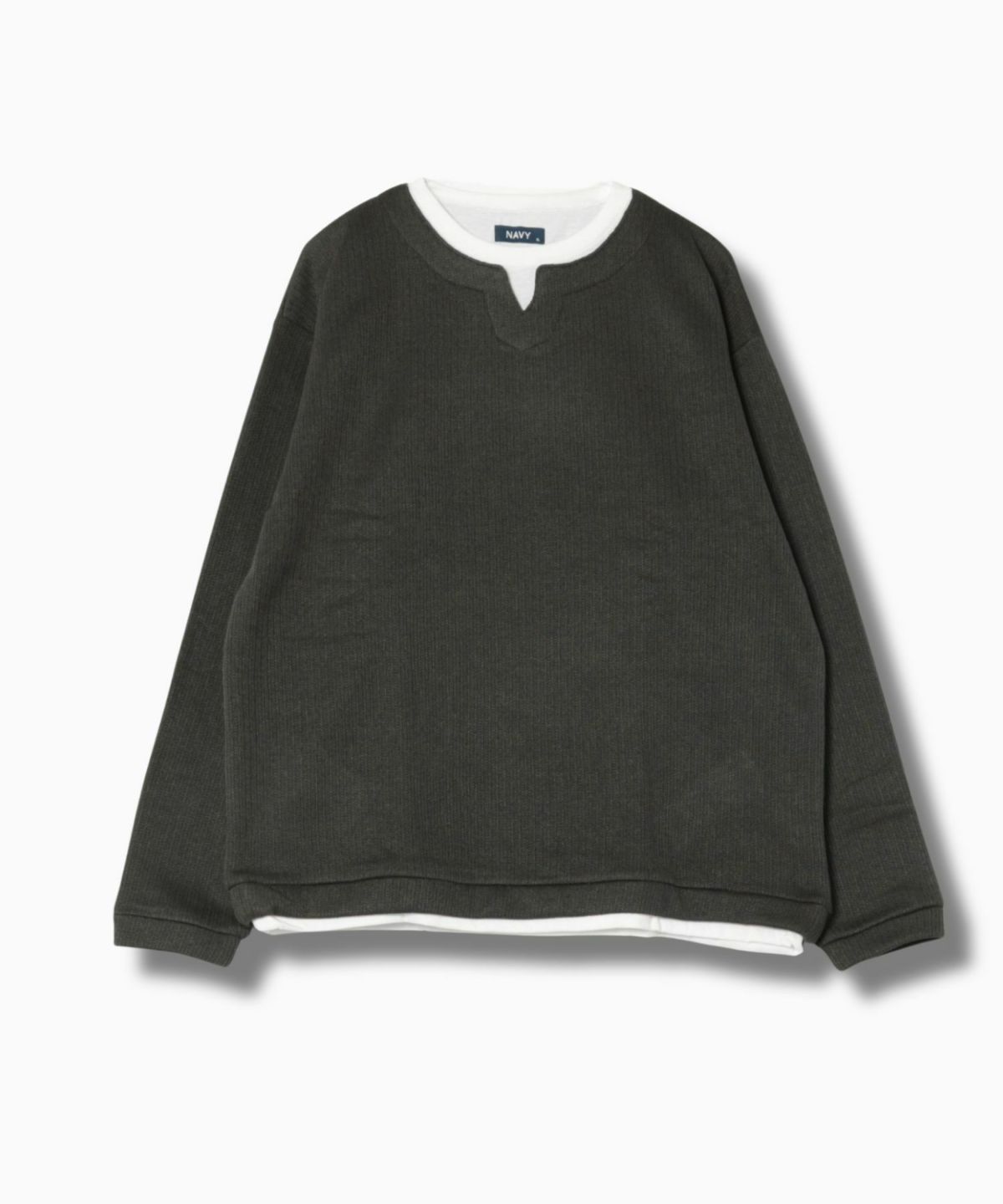 NAVY 針抜き裏起毛フェイクキーネックトレーナー メンズ