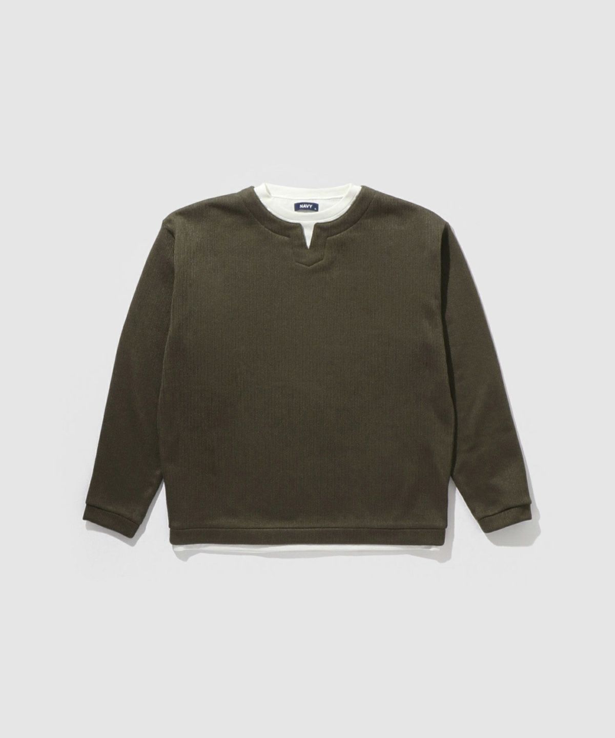 NAVY 針抜き裏起毛フェイクキーネックトレーナー メンズ