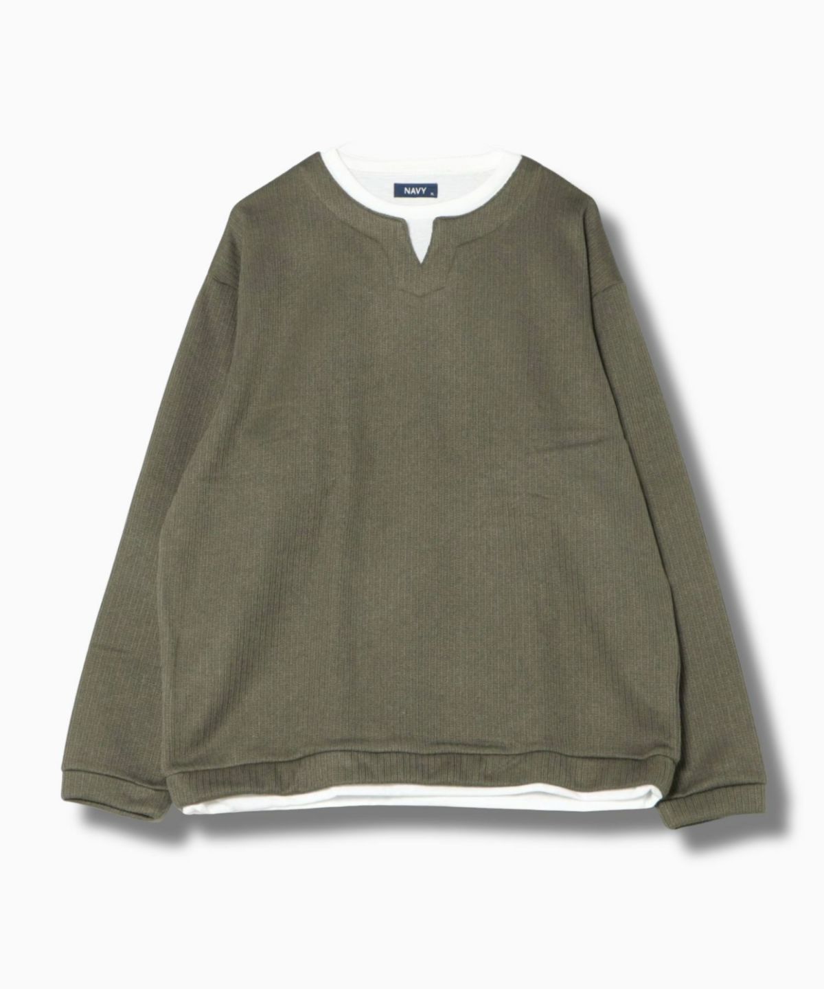 NAVY 針抜き裏起毛フェイクキーネックトレーナー メンズ