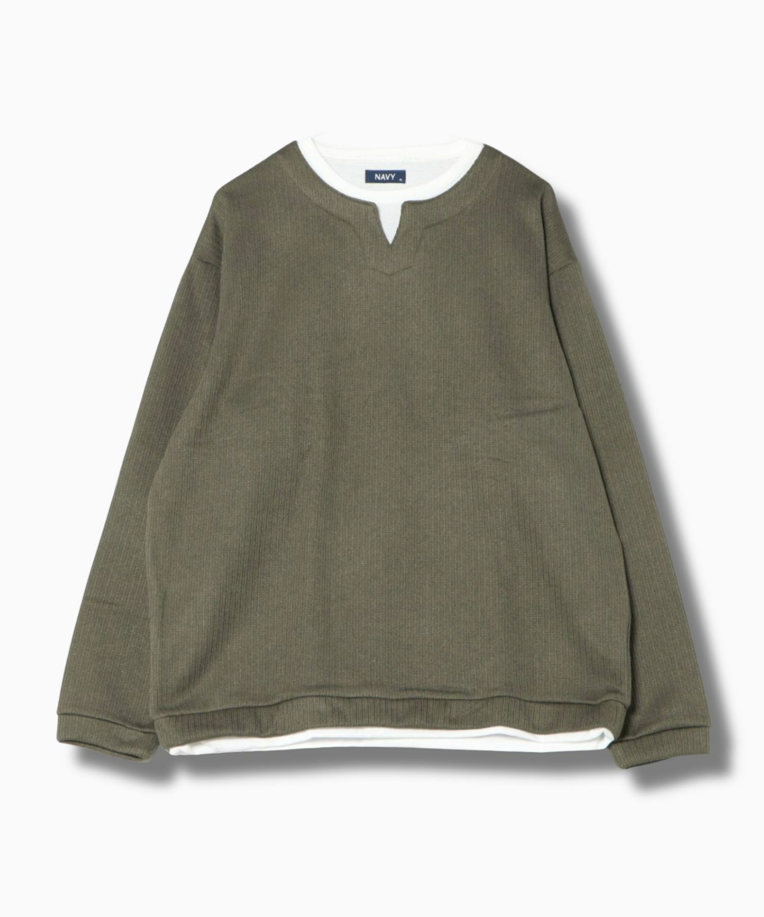 NAVY 針抜き裏起毛フェイクキーネックトレーナー メンズ