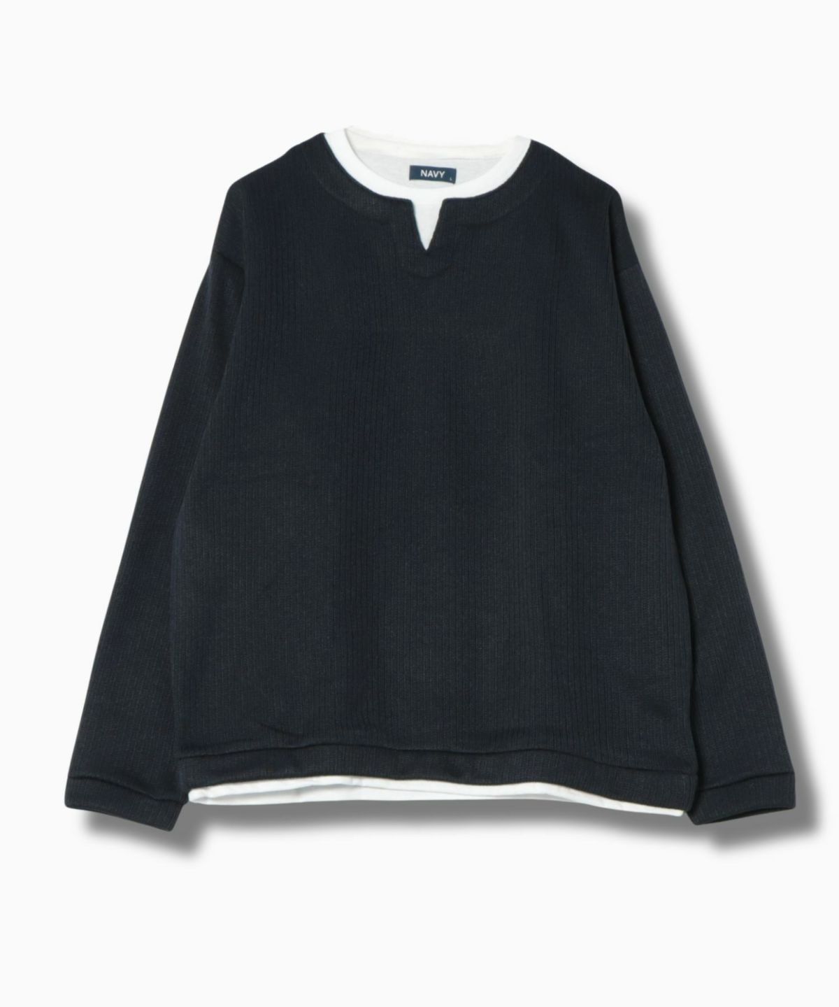 NAVY 針抜き裏起毛フェイクキーネックトレーナー メンズ