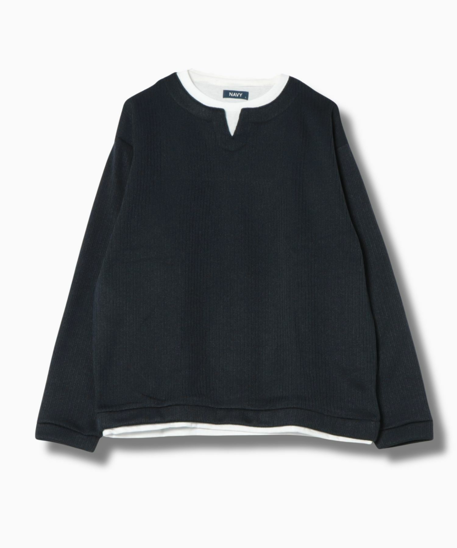 NAVY 針抜き裏起毛フェイクキーネックトレーナー メンズ
