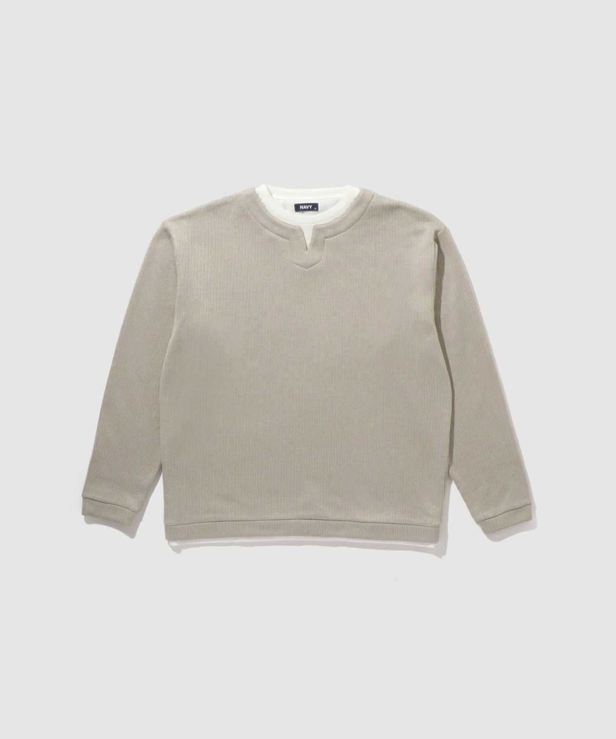 NAVY 針抜き裏起毛フェイクキーネックトレーナー メンズ