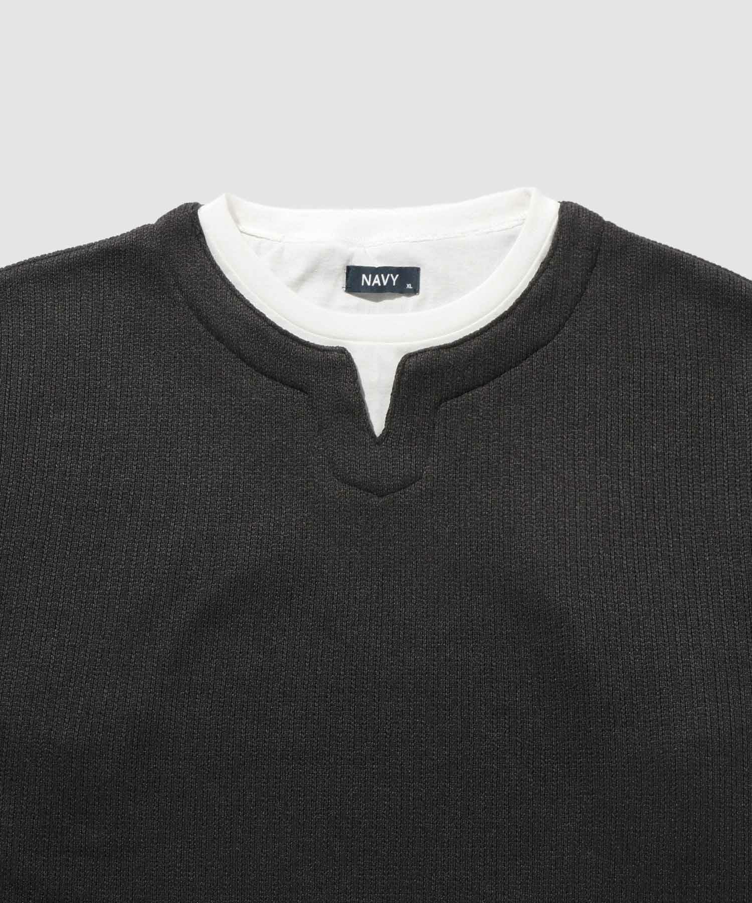 NAVY  針抜き裏起毛フェイクキーネックトレーナー メンズ商品画像-24