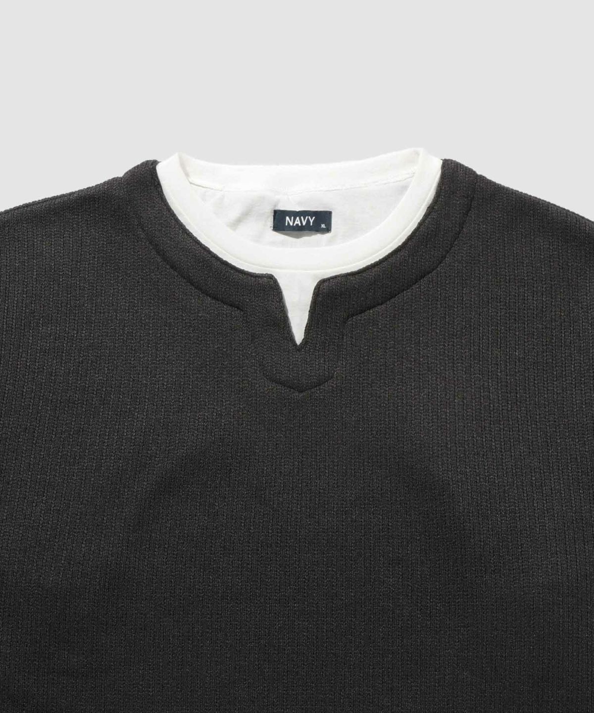 NAVY 針抜き裏起毛フェイクキーネックトレーナー メンズ