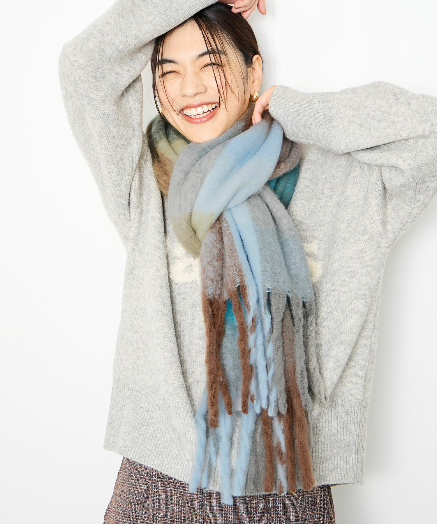 Idnes マルチチェックボリュームストール レディース