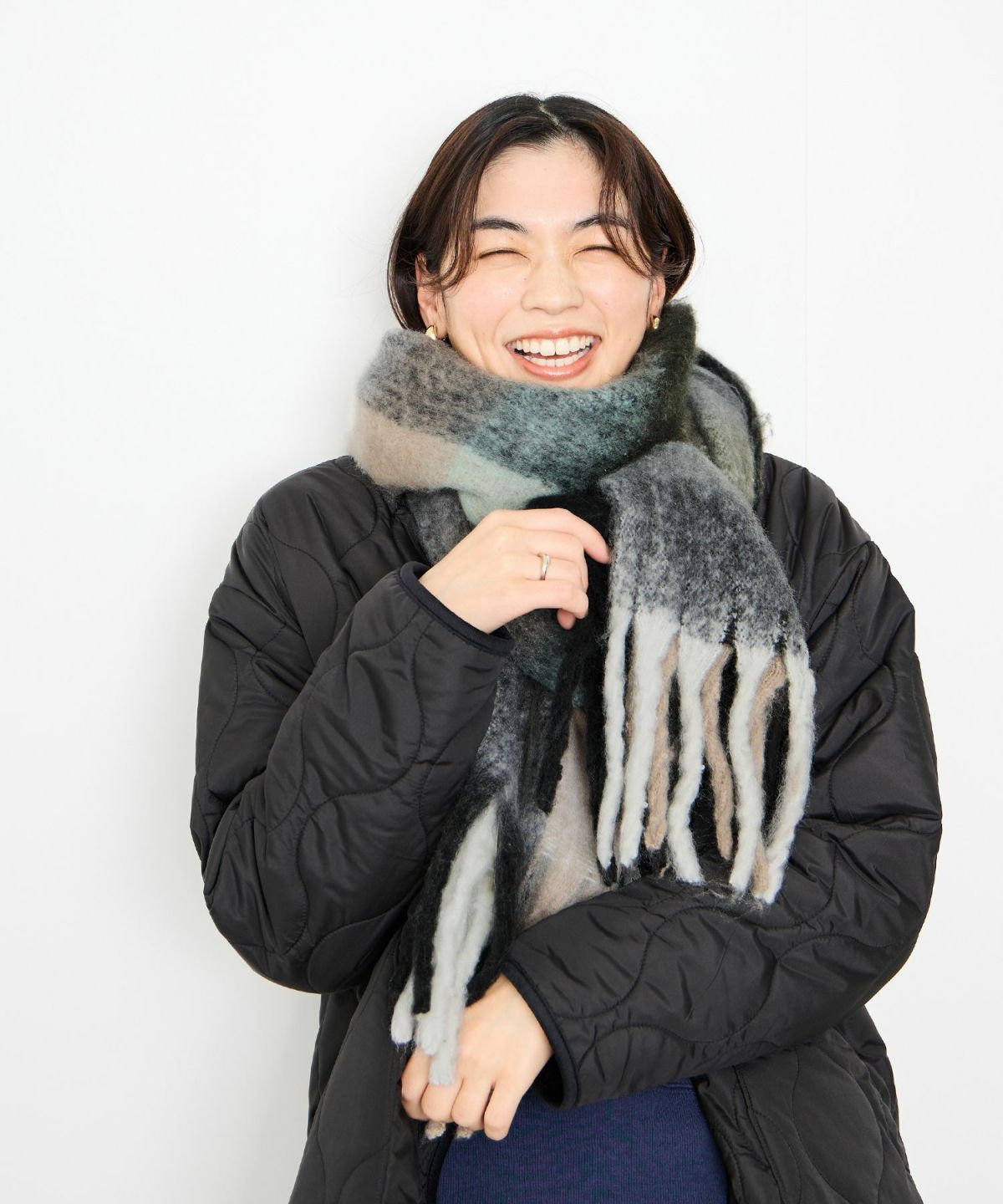 Idnes マルチチェックボリュームストール レディース