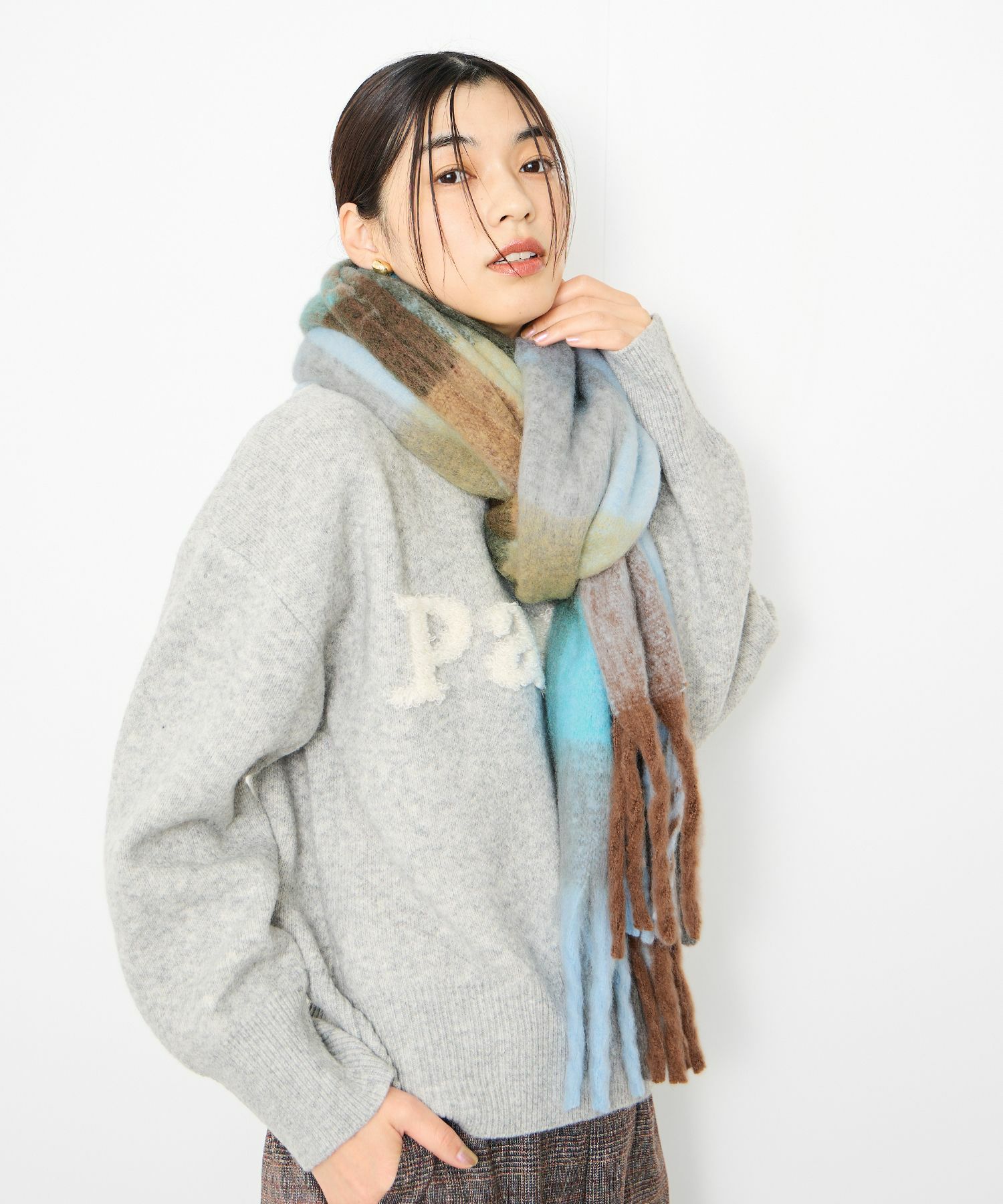 Idnes  マルチチェックボリュームストール レディース商品画像-6