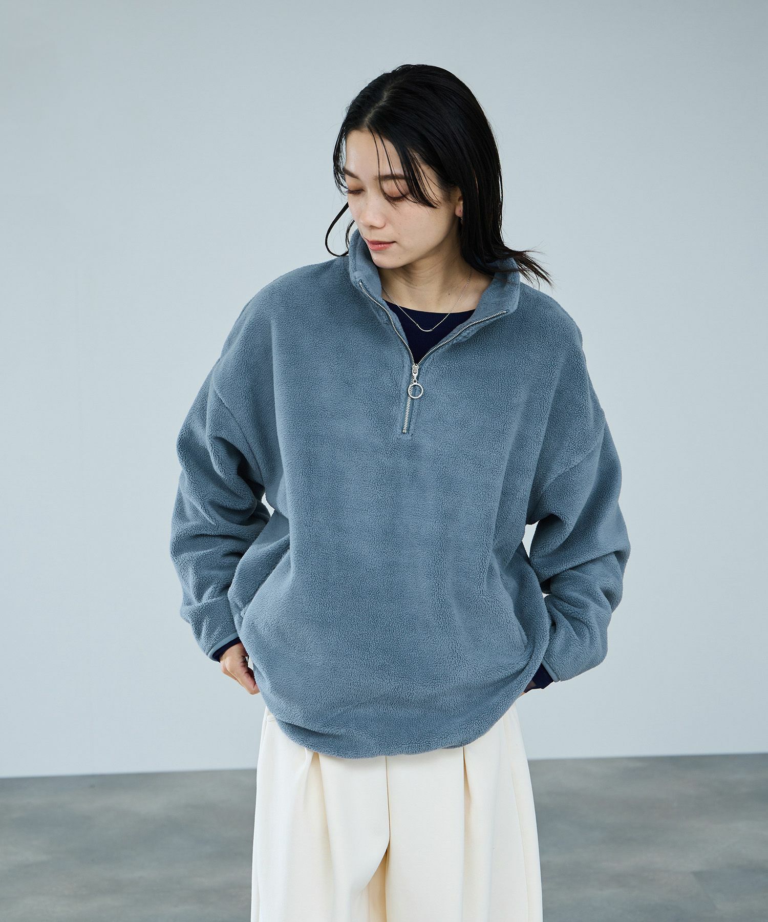 milli de l'air ライトボアハーフジッププルオーバー レディース