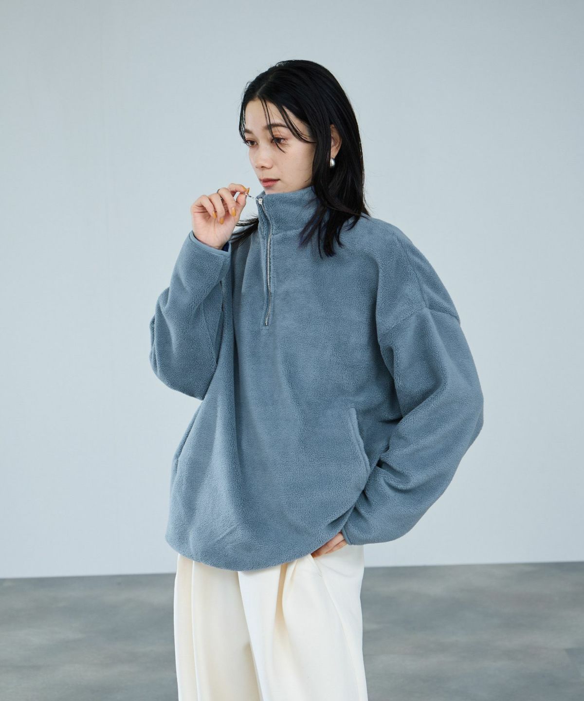 milli de l'air ライトボアハーフジッププルオーバー レディース