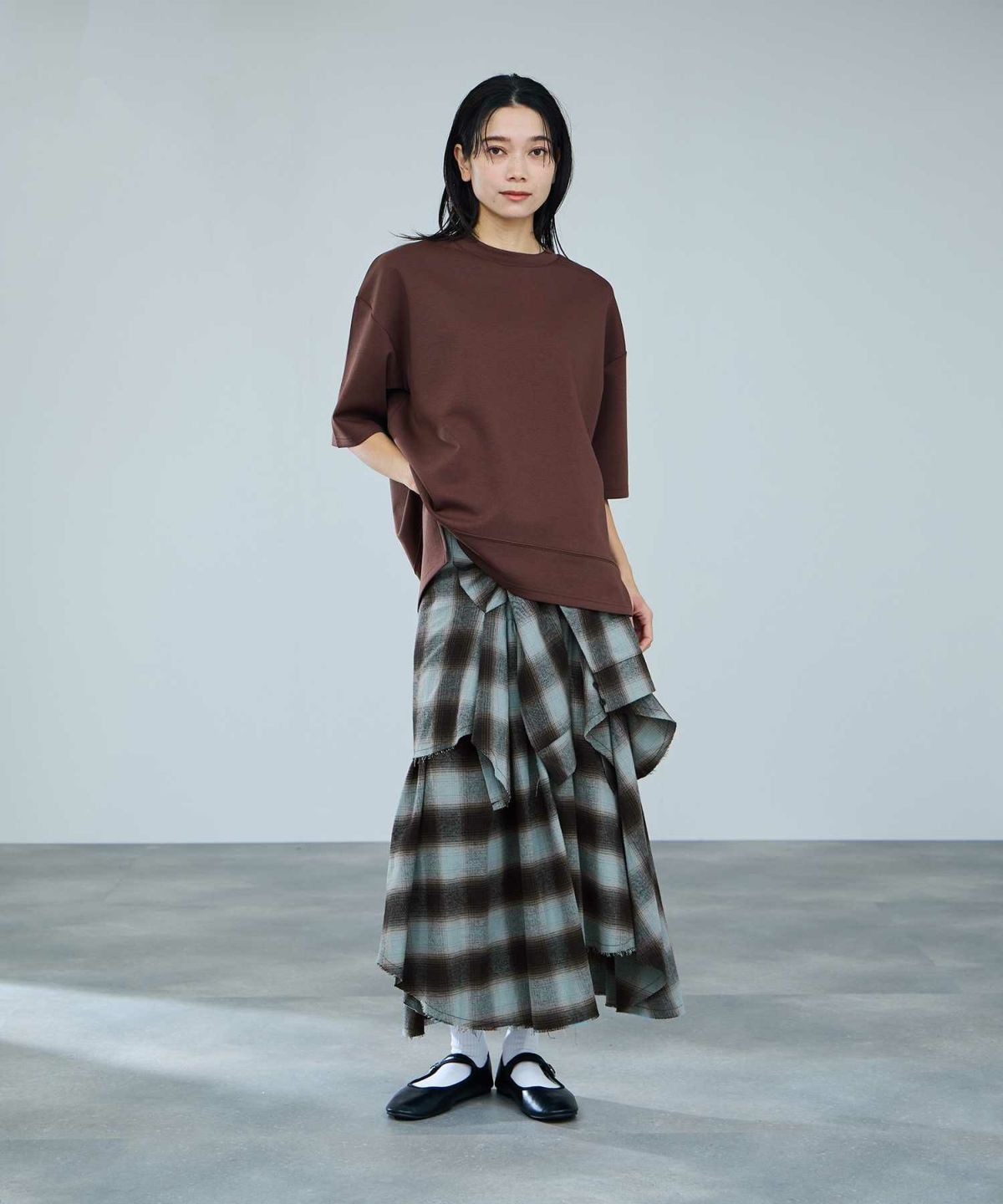 milli de l'air フェイクスリーブチェックスカート レディース