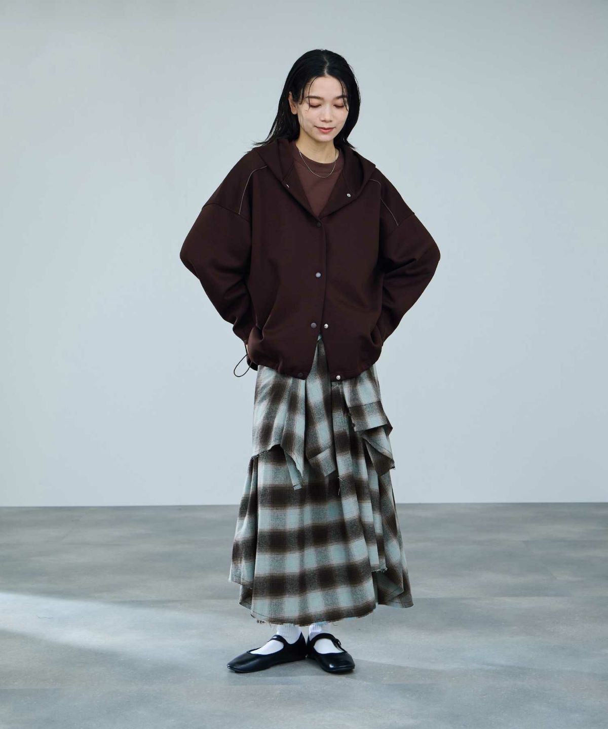 milli de l'air フェイクスリーブチェックスカート レディース