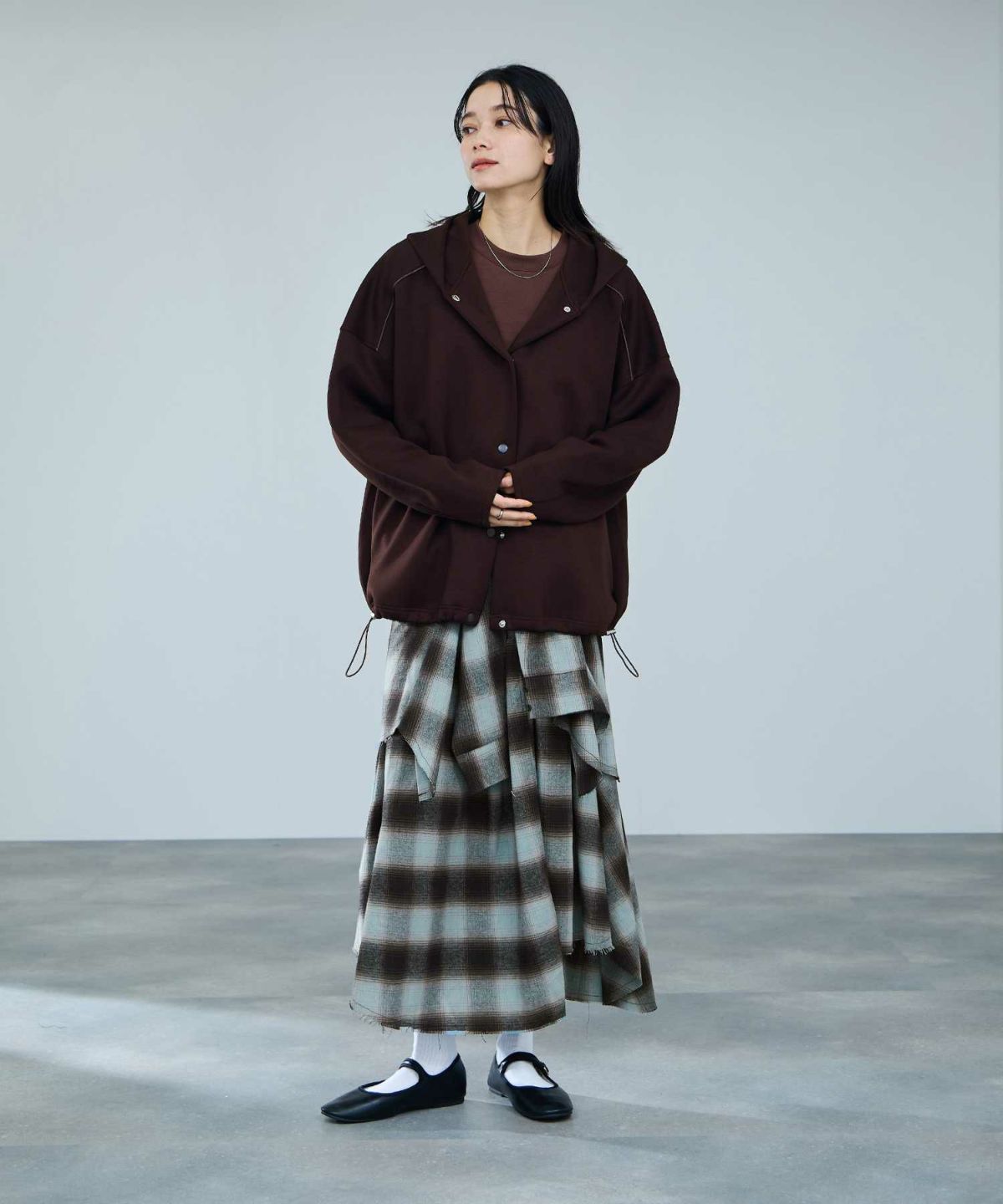 milli de l'air フェイクスリーブチェックスカート レディース