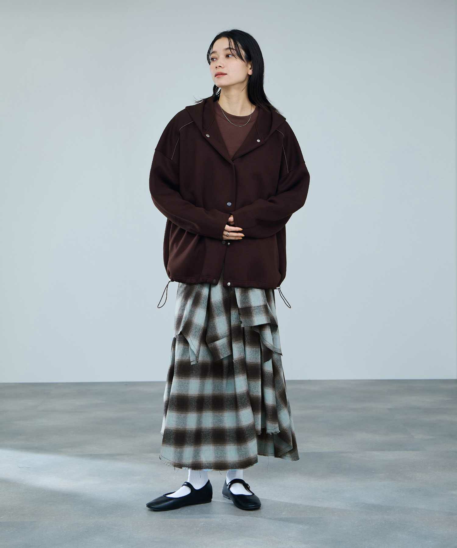 milli de l'air フェイクスリーブチェックスカート レディース