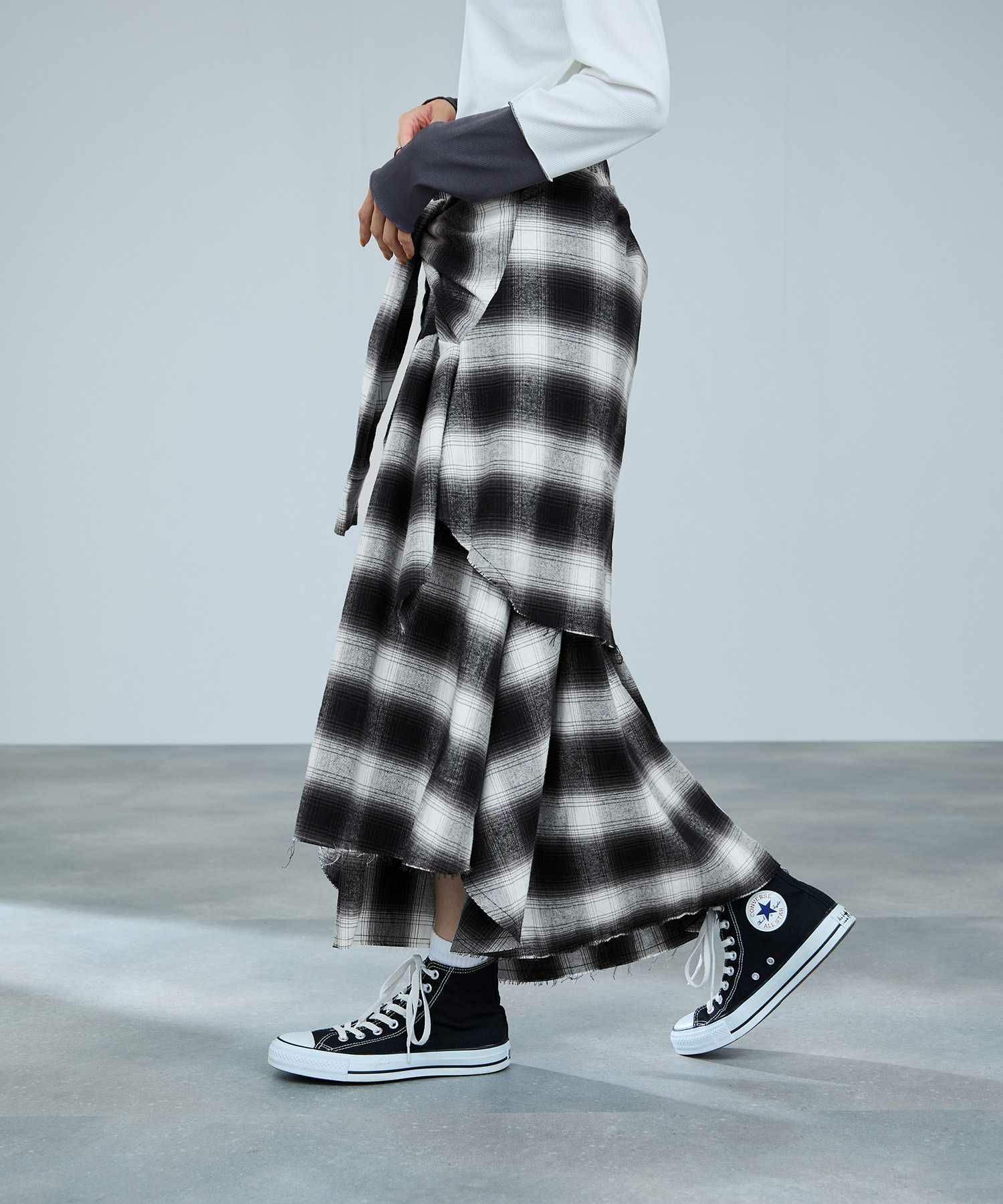 milli de l'air  フェイクスリーブチェックスカート レディース商品画像-7