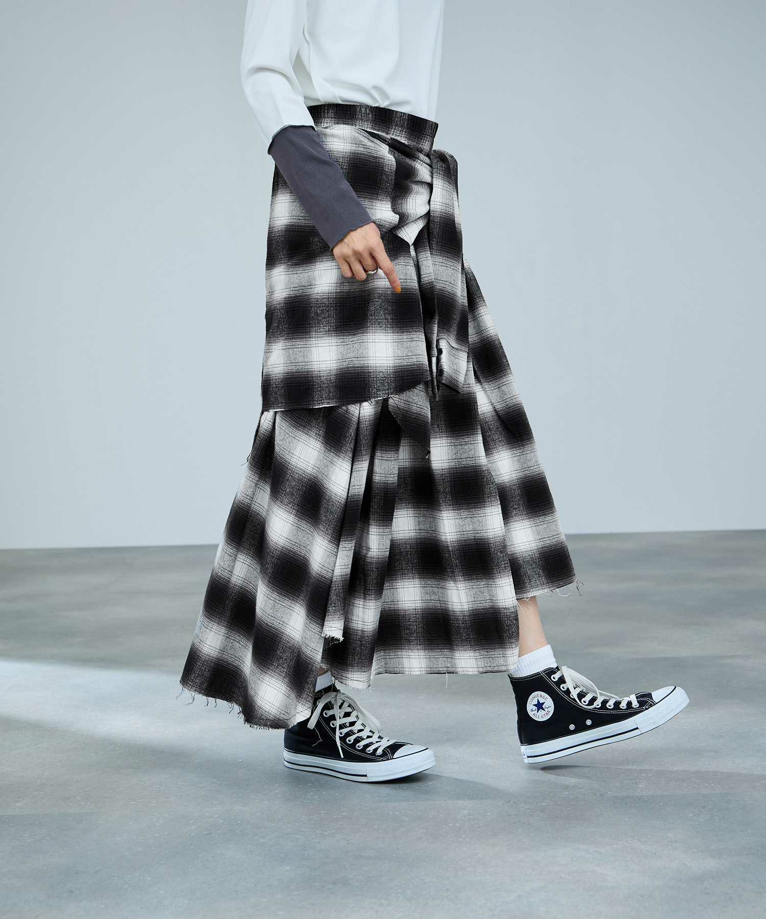 milli de l'air フェイクスリーブチェックスカート レディース