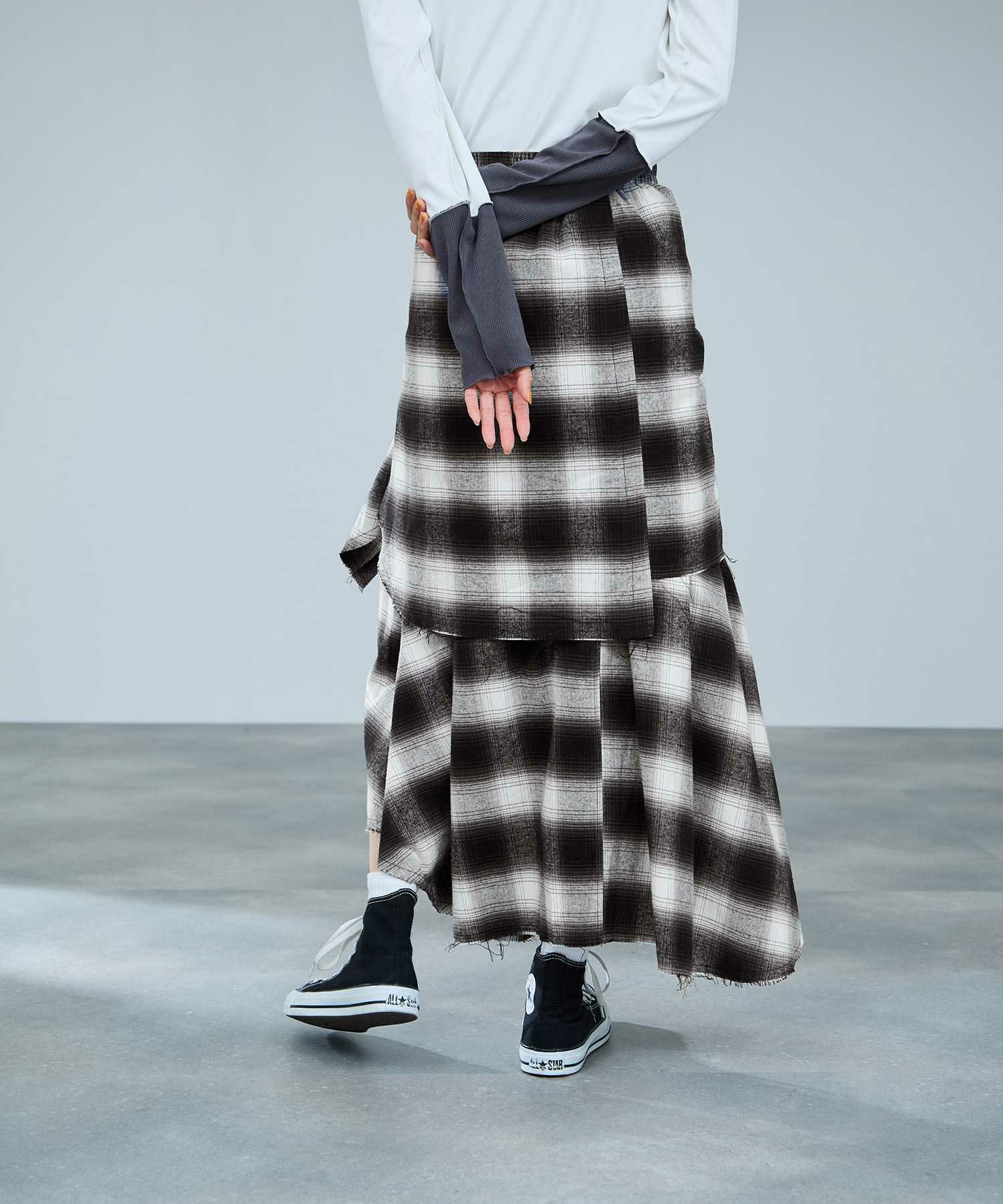 milli de l'air  フェイクスリーブチェックスカート レディース商品画像-9
