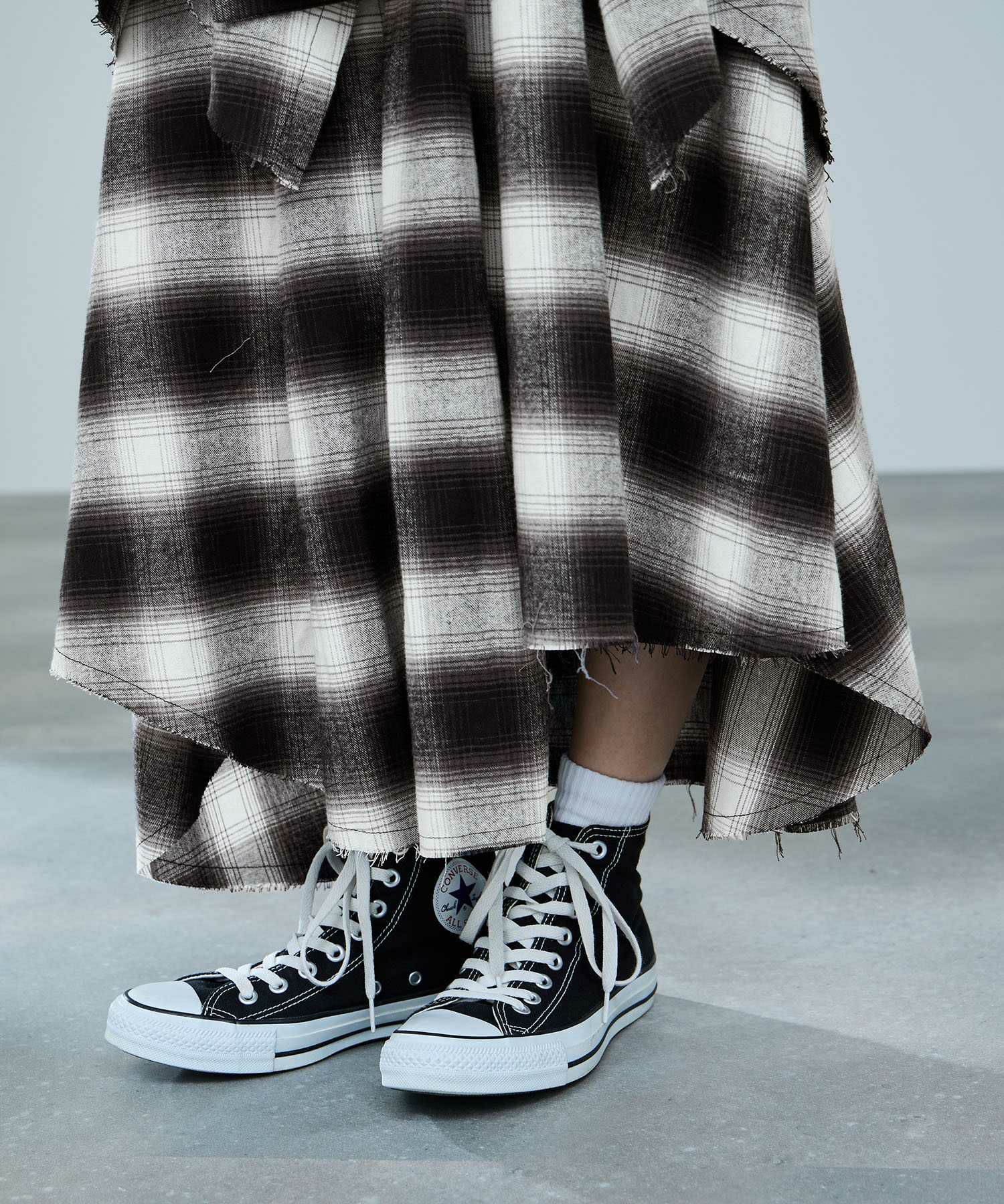 milli de l'air フェイクスリーブチェックスカート レディース