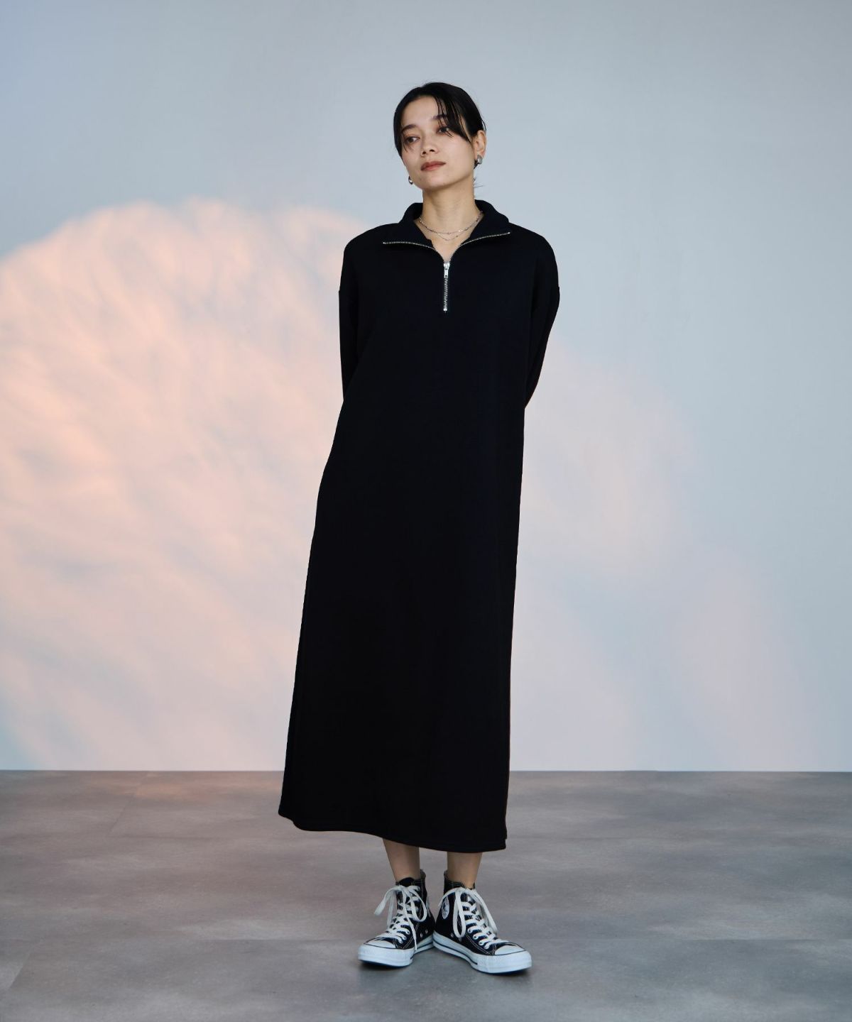 milli de l'air パフィバック ダンボールニット ハーフジップワンピース レディース