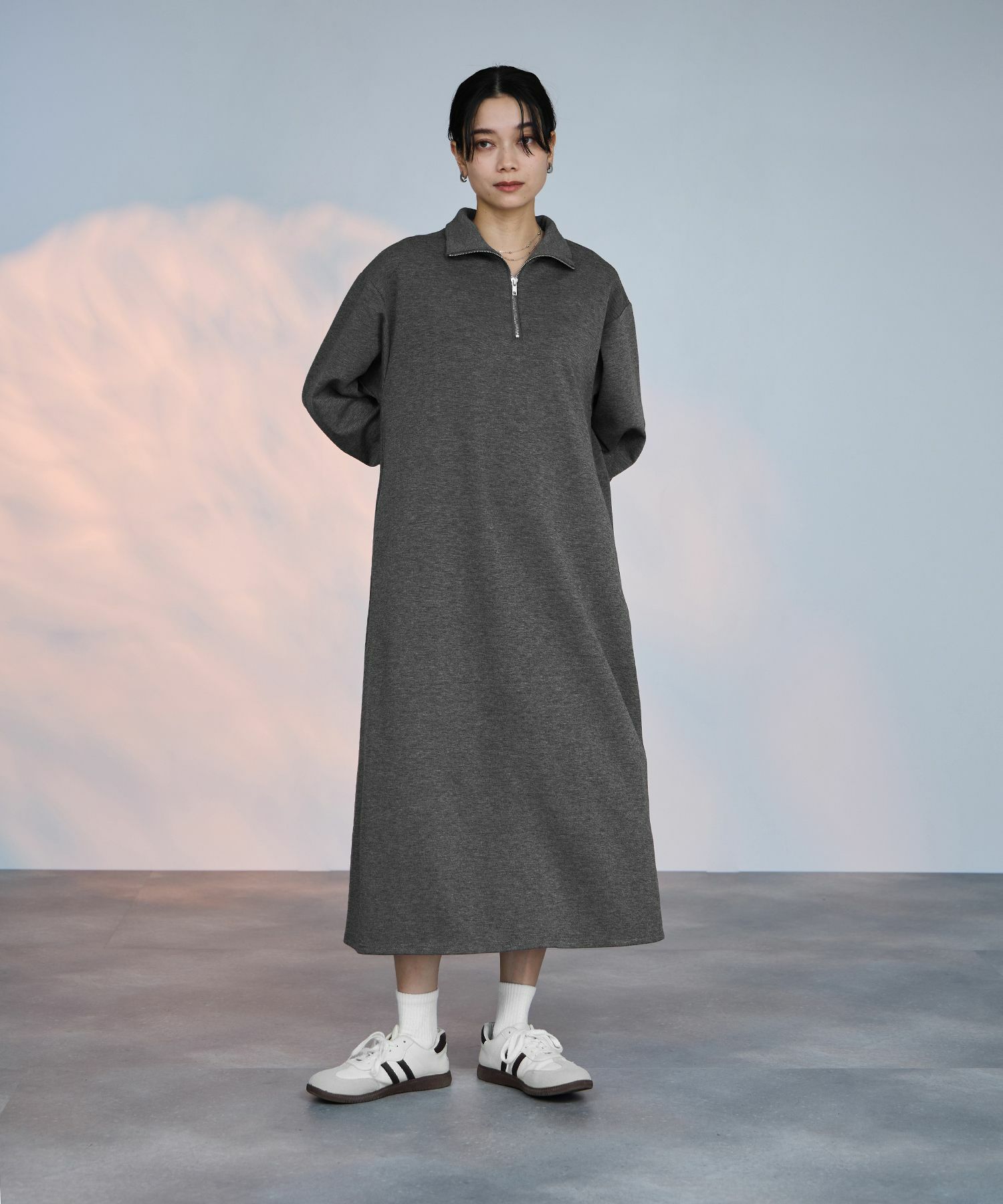 milli de l'air パフィバック ダンボールニット ハーフジップワンピース レディース