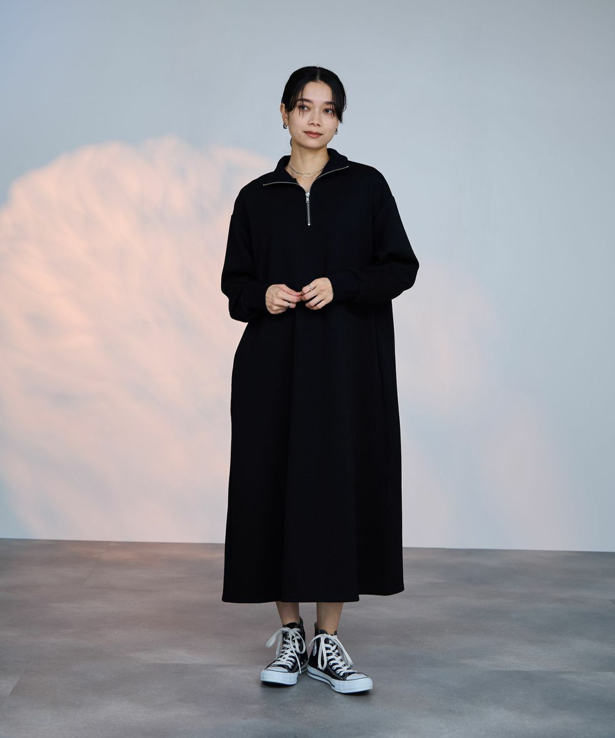 milli de l'air パフィバック ダンボールニット ハーフジップワンピース レディース