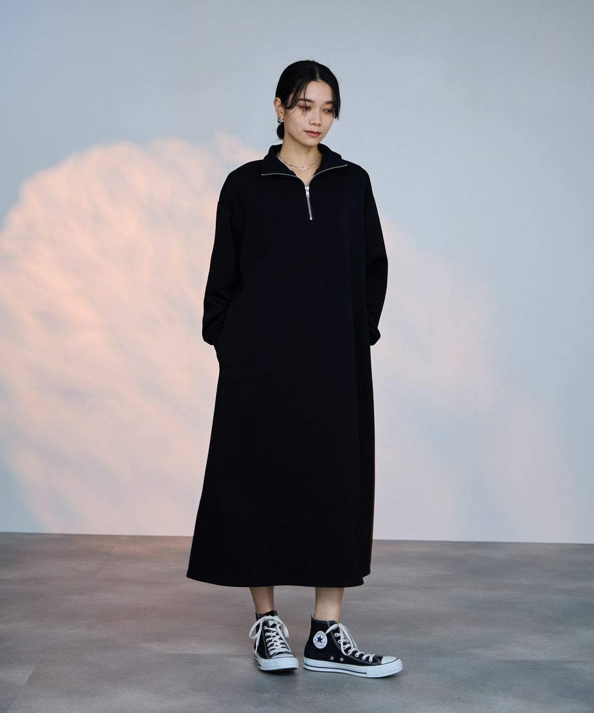 milli de l'air パフィバック ダンボールニット ハーフジップワンピース レディース