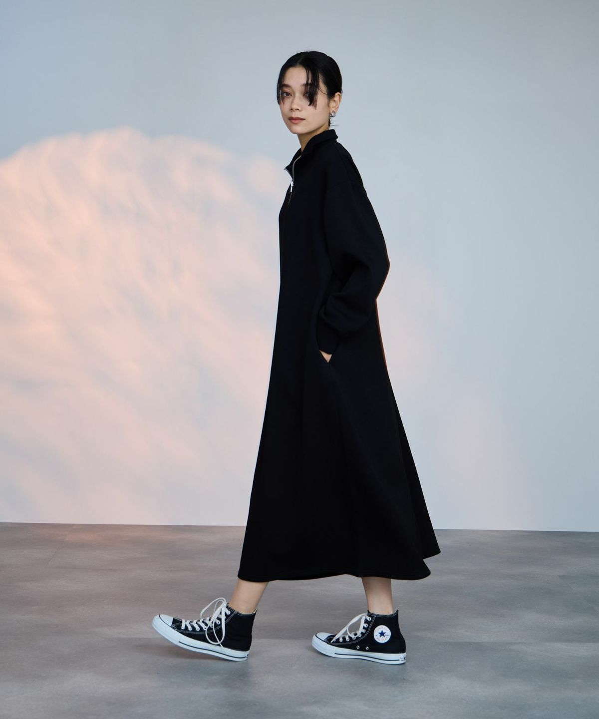 milli de l'air パフィバック ダンボールニット ハーフジップワンピース レディース